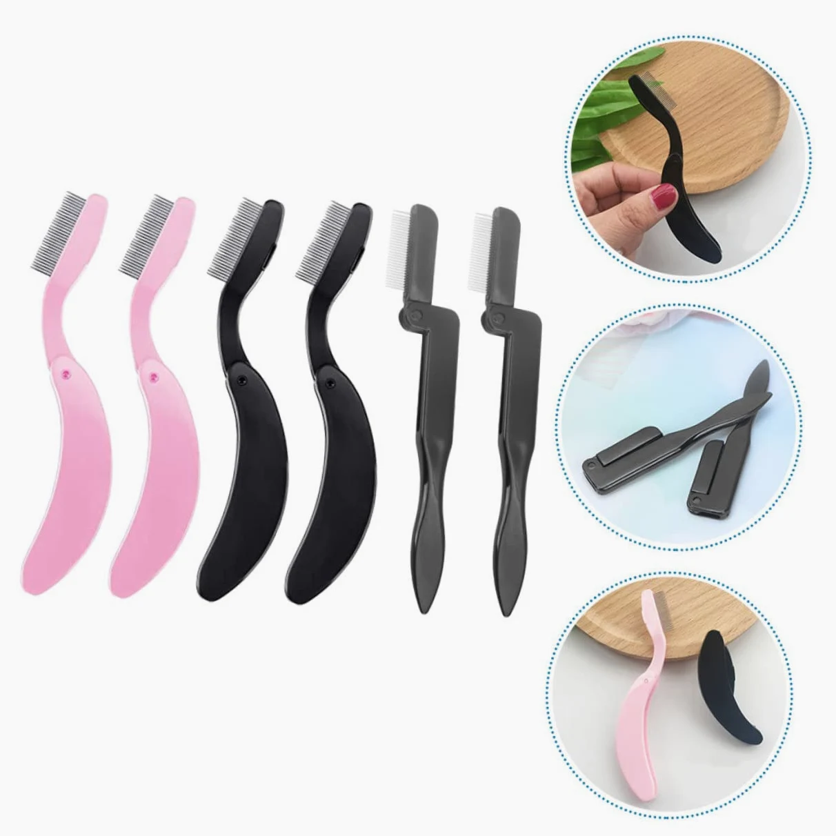 MAGICLULU 2 Set Di Spazzole Per Sopracciglia Ergonomiche Pettine Per Ciglia Pettine Per Sopracciglia Pettini Per Ciglia Pieghevoli Per Donne Strumenti Per Lo Styling Per Il Trucco 6 Pezzi*2