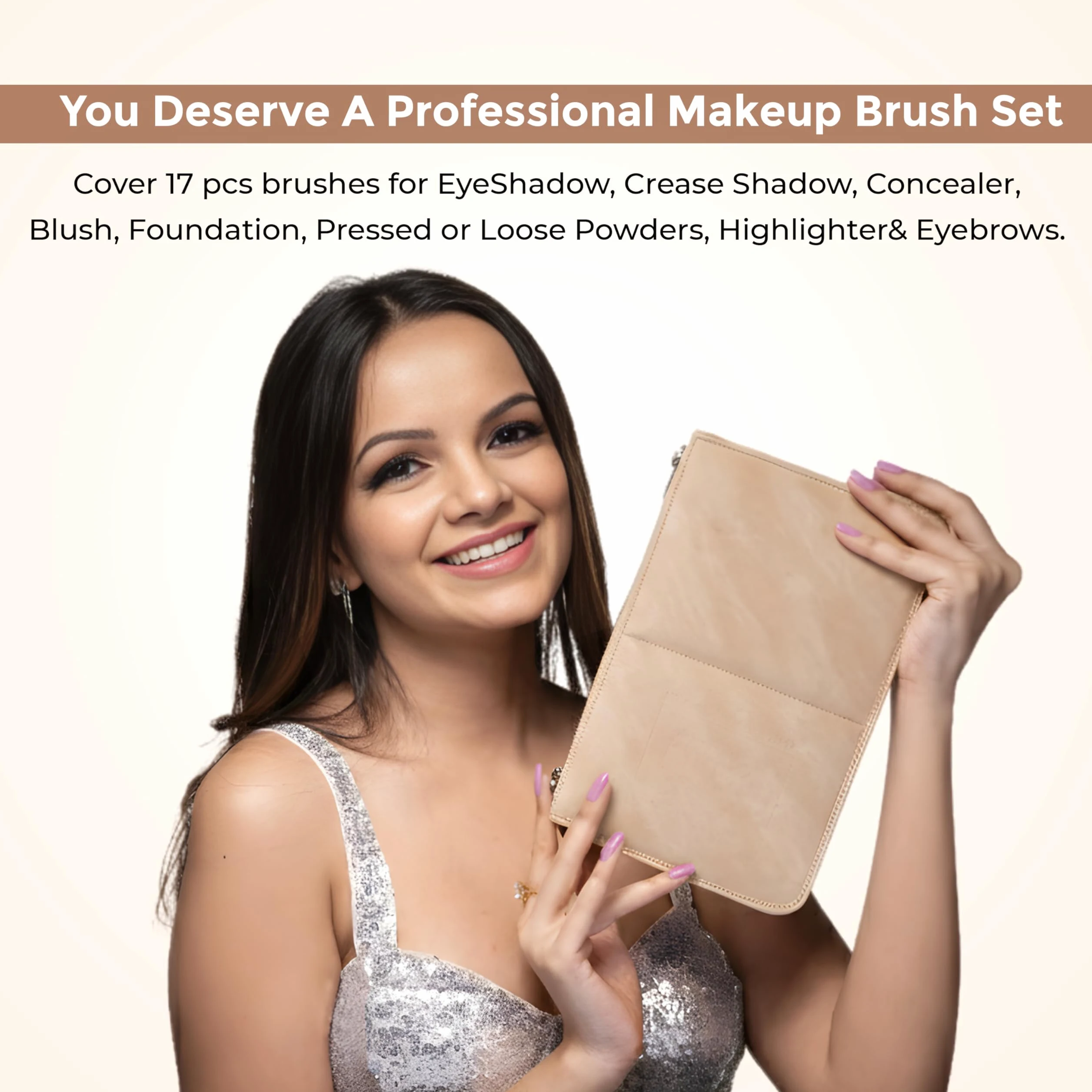 London Prime, set di pennelli professionali da trucco, 17 pezzi, con fondotinta, correttore, ombretto, cipria, fard, contouring, illuminante, eyeliner, labbra, sfumatura e viso.