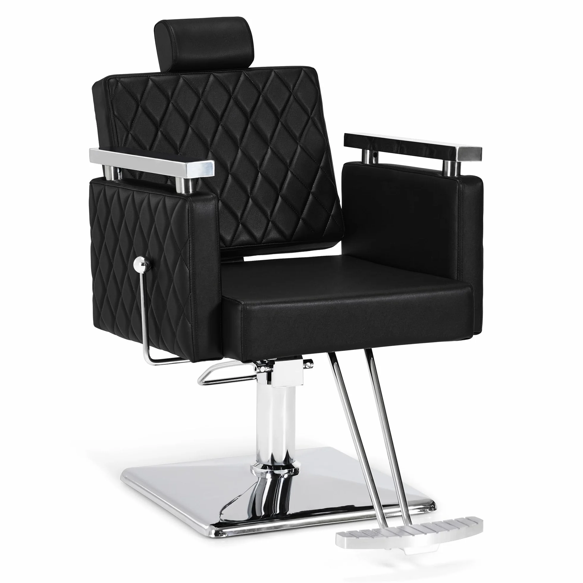 Barberpub Sedia da parrucchiere con poggiatesta inclinabile, con pompa idraulica, girevole a 360°, dispositivo da parrucchiere, regolabile in altezza, sedia per lo styling in PVC, 2073 (nero)