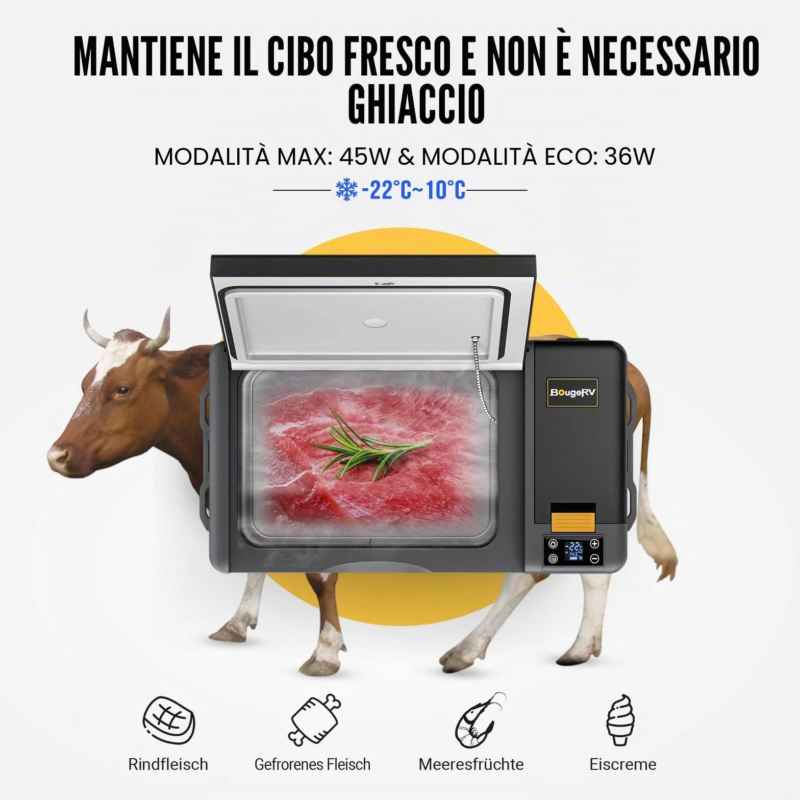 BougeRV CRPRO Frigo Portatile 29 litri -22°C 10°C 12/24V CC 110-240V CA Compressore 12V Campeggio Nero