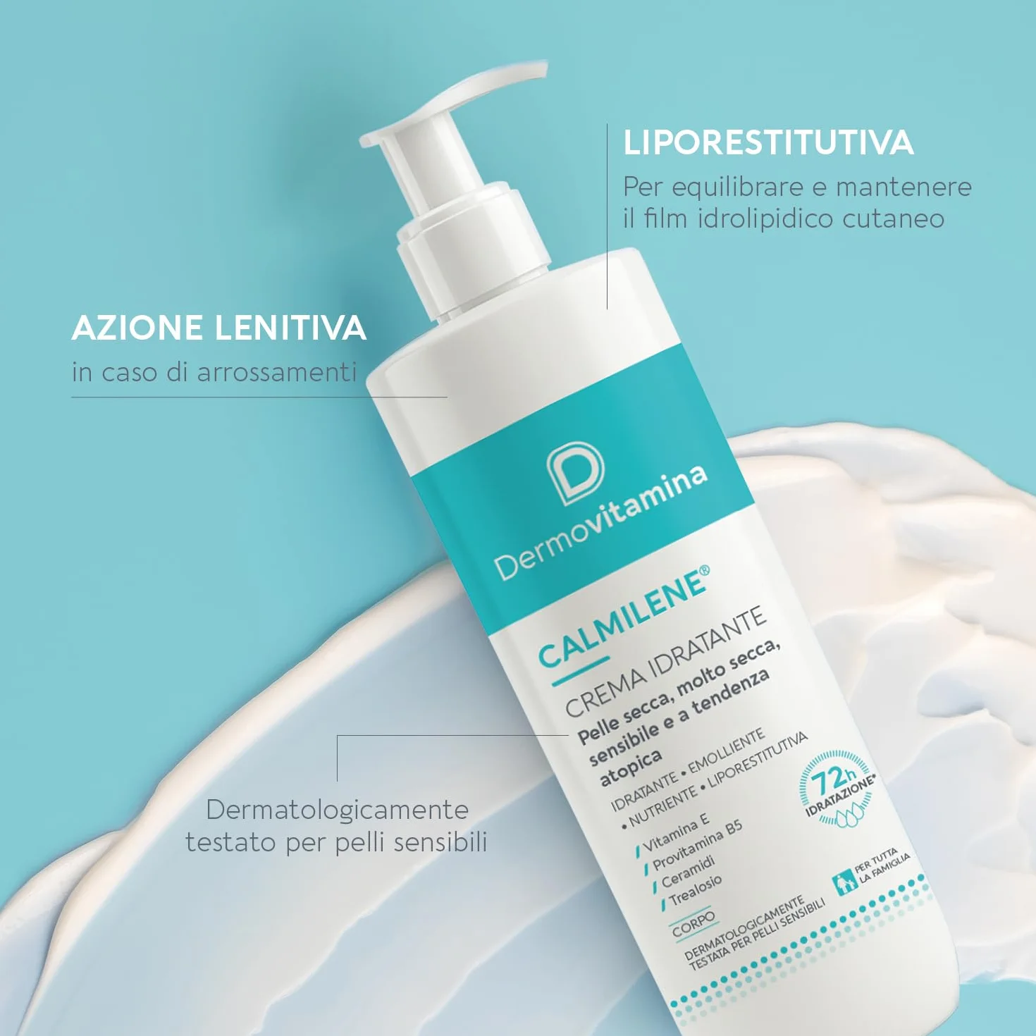 Dermovitamina Calmilene Crema Idratante 500 ml - Crema Corpo con Vitamina E e Ceramidi