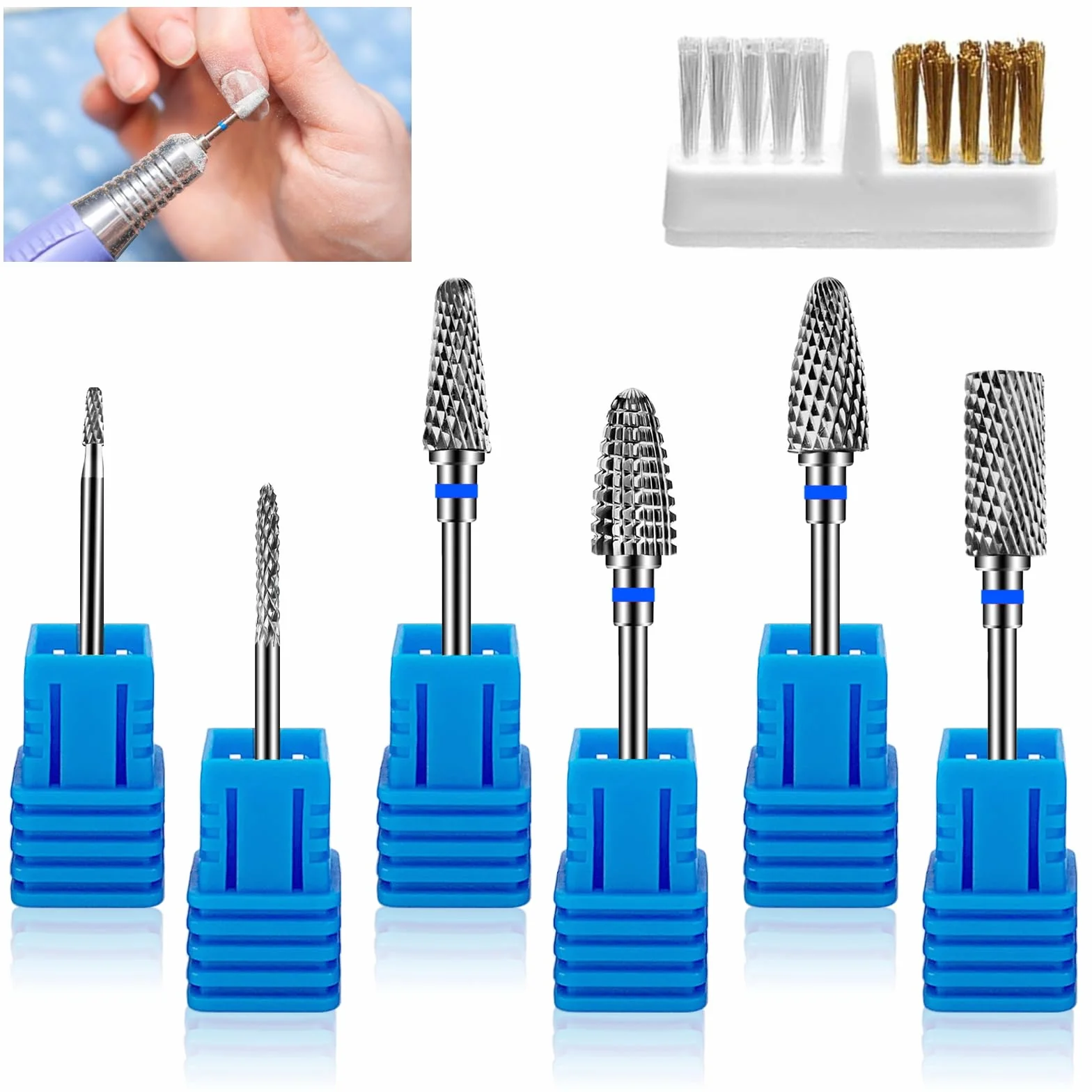 Punte Fresa Unghie in Carburo di Tungsteno 6 Pezzi 3/32 Pollici per Manicure Pedicure Rimozione Gel