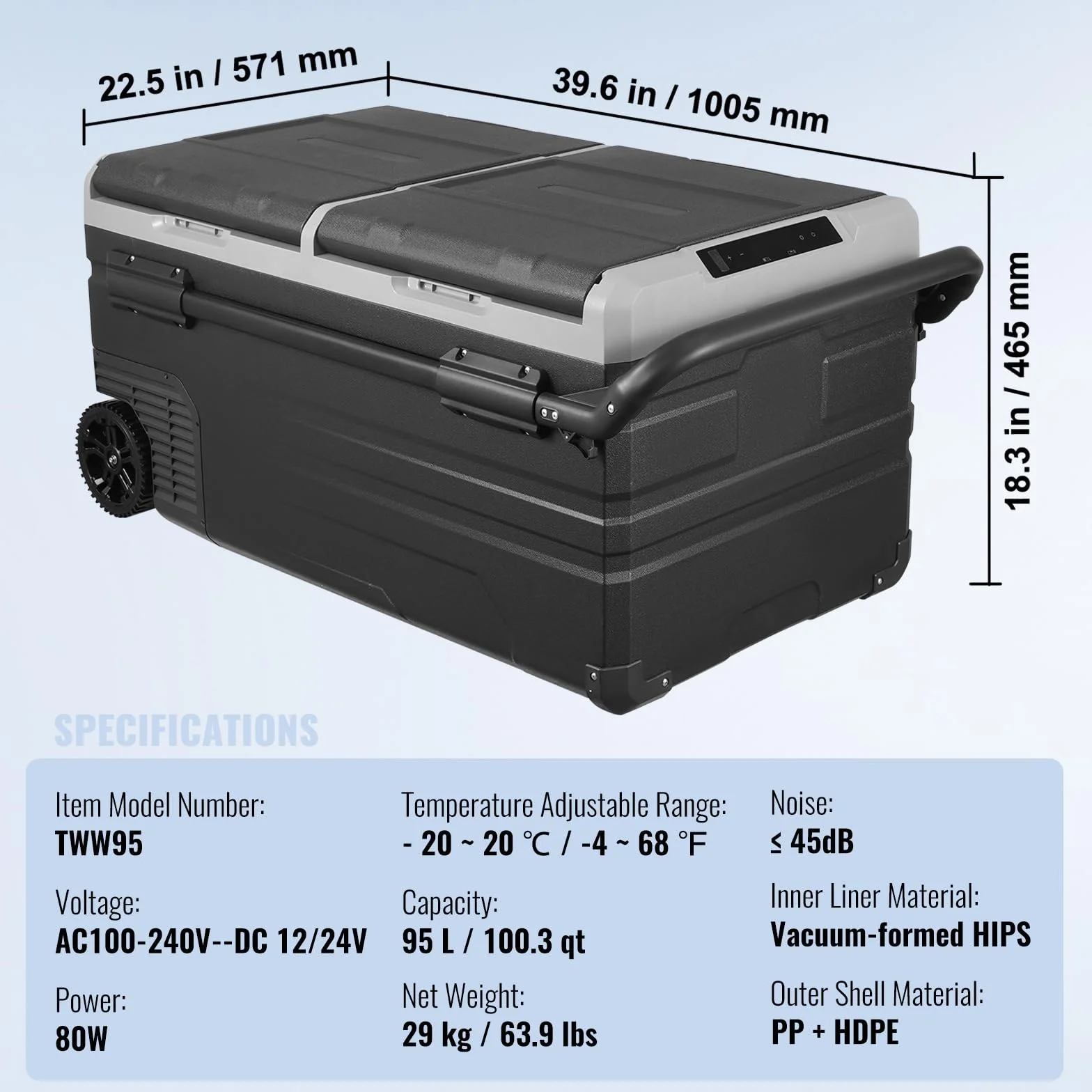 VEVOR Frigorifero Auto Congelatore Portatile Doppia Zona 95 L 12 Volt -20~20 ℃ Compressore 12/24 V CC 100-240 V CA per Campeggio Camper
