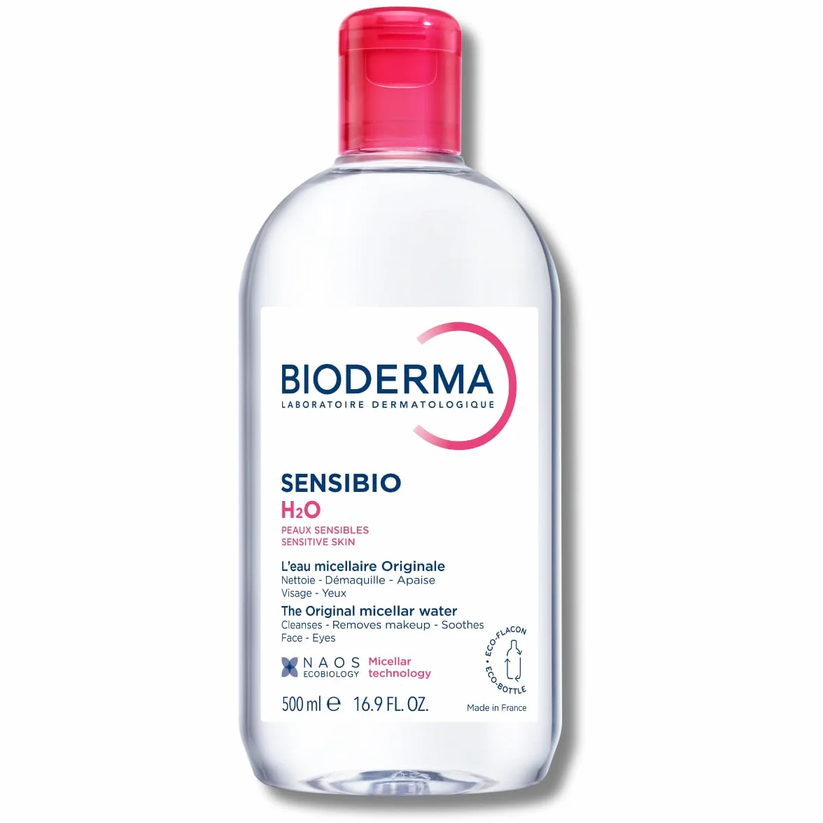 BIODERMA Sensibio H2O - Acqua Micellare Detergente e Struccante - Rimuove Trucco, Polline e Residui di Inquinamento - Pelle Sensibile - Flacone da 500 ml