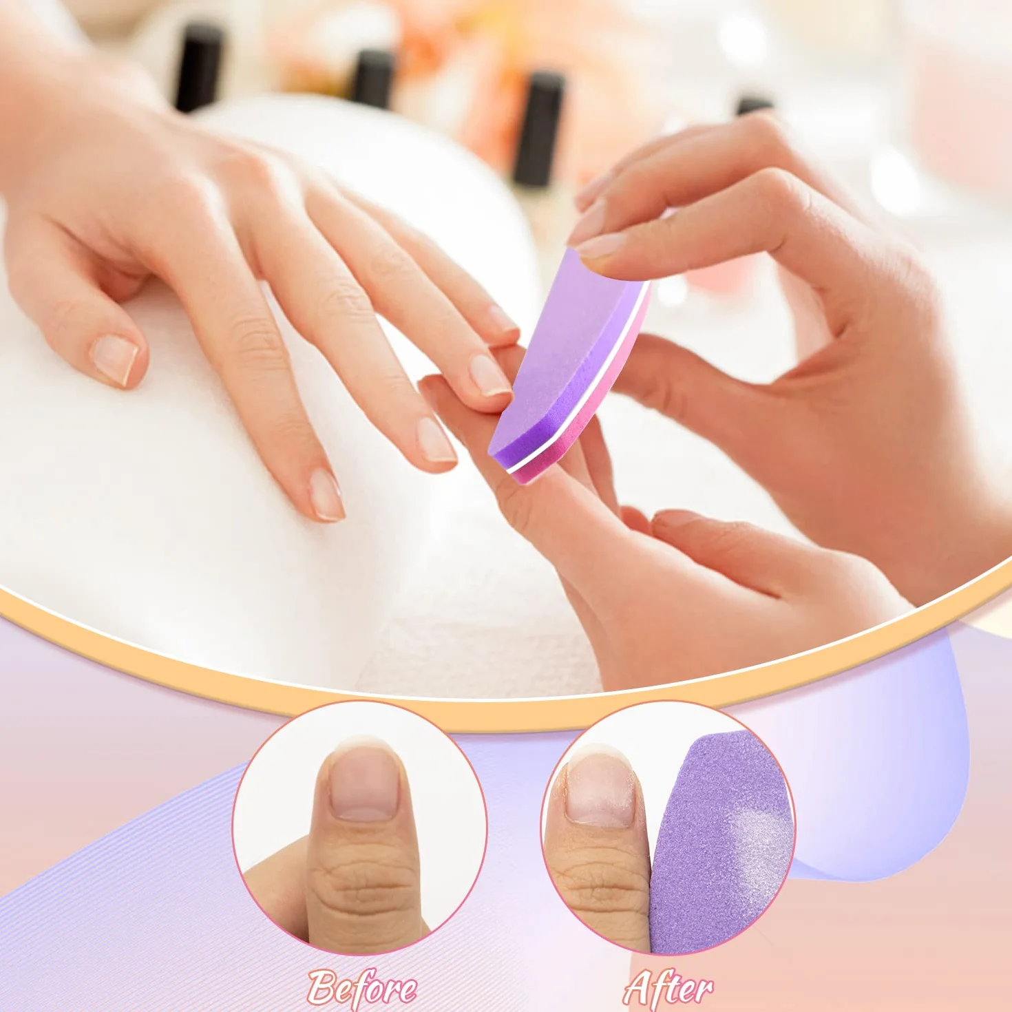 20 Pezzi Buffer Unghie Professionale, Buffer Blocco per Unghie in Gel Acrilico Naturale, 100/180 Buffer per Levigatura per Smalto in Spugna a Doppia Faccia (Rosa & Viola)