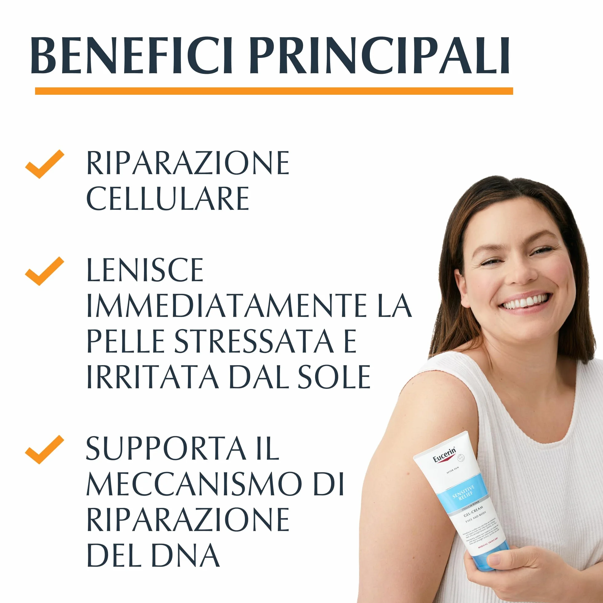 Eucerin After Sun Sensitive Relief Crema-Gel 200 ml, Doposole corpo e viso lenitivo e rigenerante, Crema doposole dalla texture leggera, Dopo sole per pelle sensibile e soggetta ad allergie solari