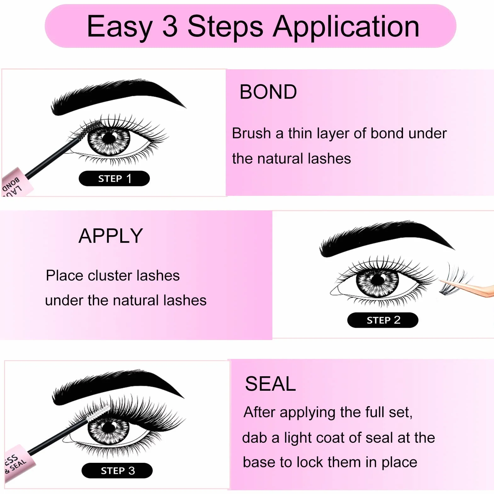 LAUBESS Waterproof Bond and Seal Lashes Glue Cluster Lashes Kit Extension Ciglia Fai Da Te