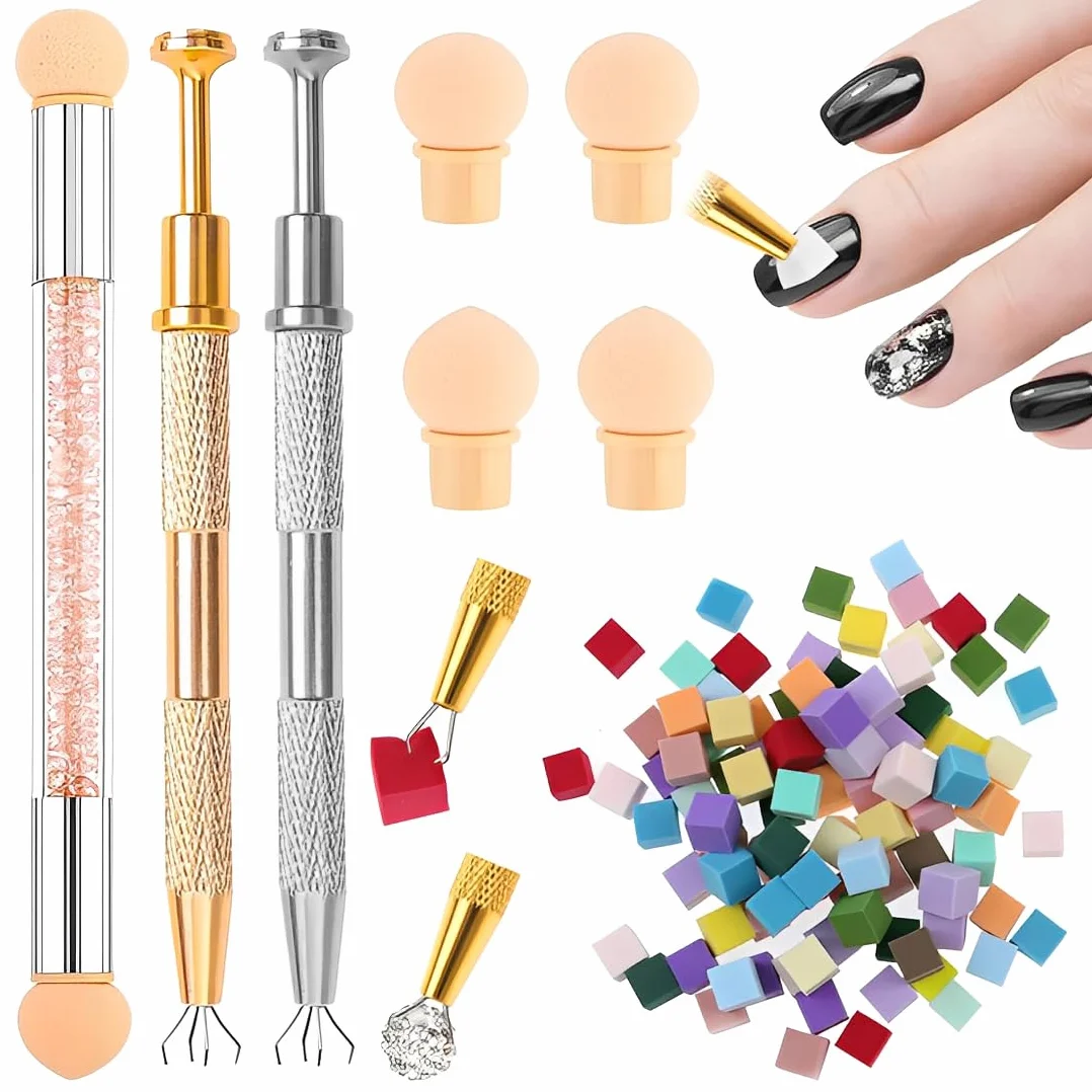 1 Set Spugna per Nail Art, Doppia testa Spugna di pennellino incluso 4 Testine di ricambio, Strumenti per il Rendering Delle Unghie con Pinza Metallica, Pennello per Baby Boomer