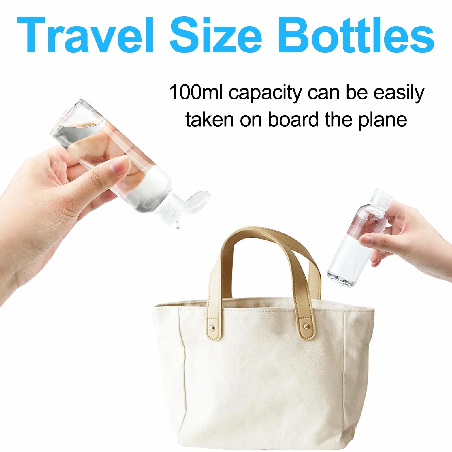 Newpop 10 Pezzi Flaconi da Viaggio 100 ml, Kit Contenitori Viaggio Liquidi, Boccette da Viaggio con 3 Piccoli Imbuti, Trasparente Bottiglie da Viaggio per Shampoo Creme Lozioni Liquide