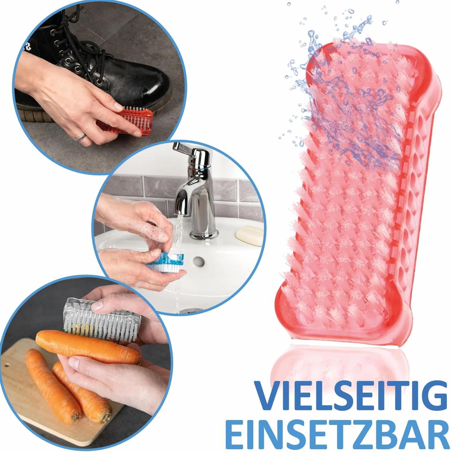 6X Spazzola per Il Lavaggio delle Mani - Spazzola per Unghie in plastica - Spazzola per Le Mani a Doppia Faccia - Spazzola per la Pulizia di Mani e Unghie (Rosso/Grigio/Blu - 6 Pezzi)
