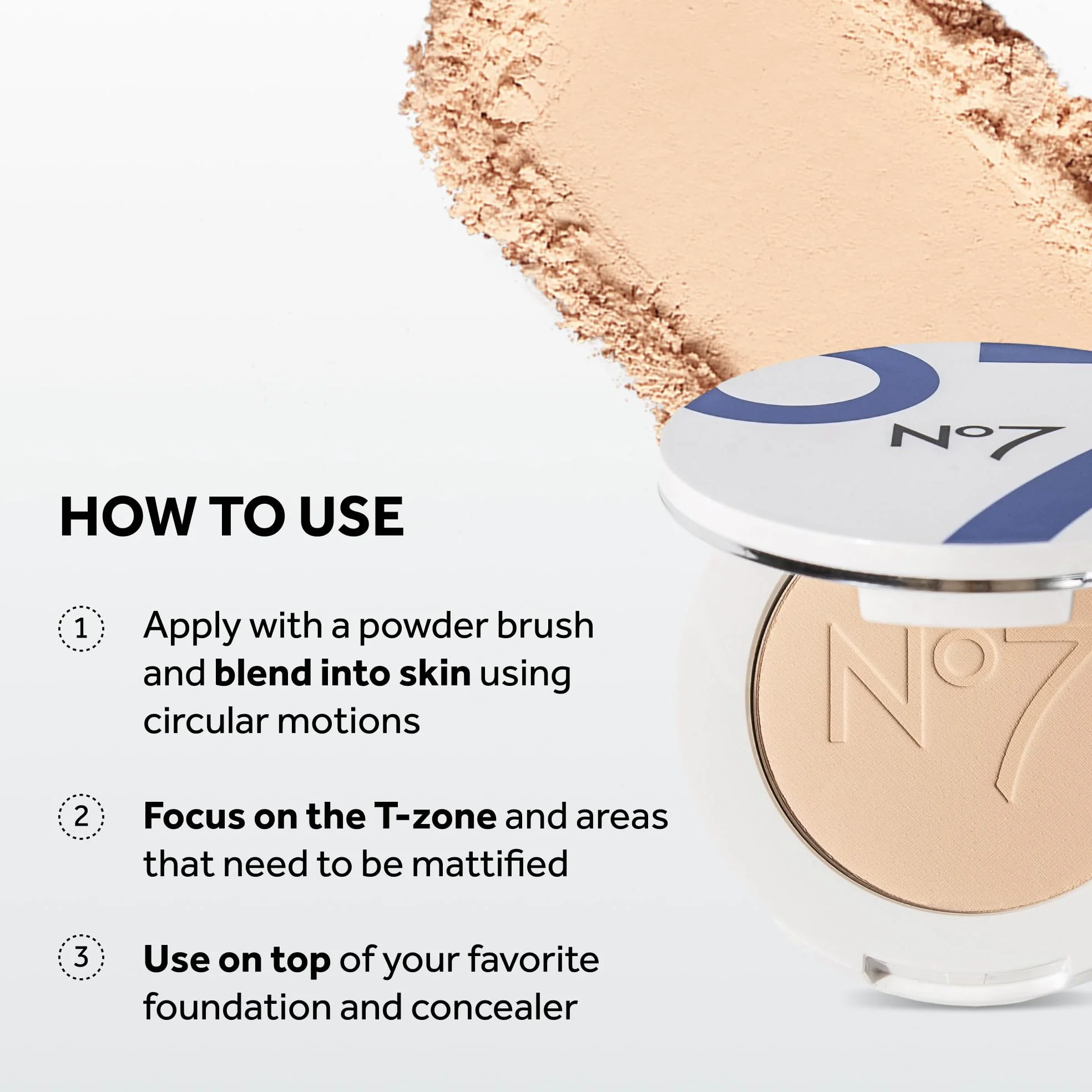 No7 Lift & Luminate - Cipria viso a tripla azione, leggera, 10 g | Polvere fissante pressata per trucco, riduce l'aspetto delle linee sottili, migliora la luminosità, compatta