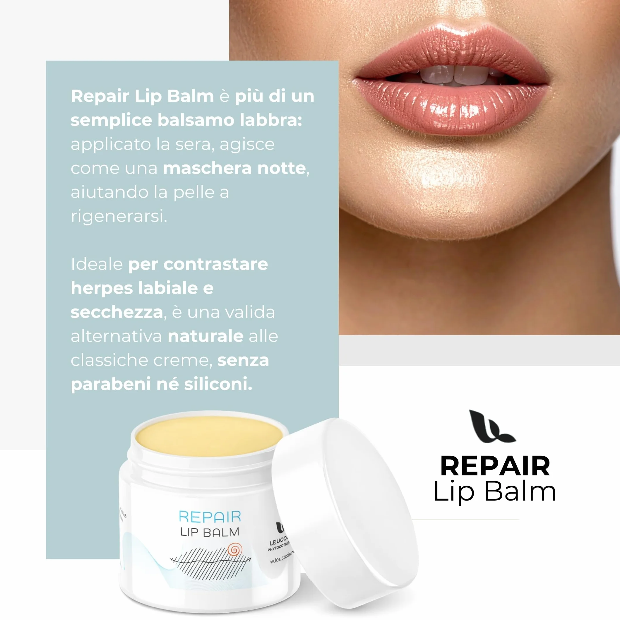 Repair Lip Balm 15ml per Herpes Labiale, Maschera Labbra Notte e Giorno, Balsamo Riparatore con Oli Naturali, Lip Mask per Labbra Screpolate, Secche