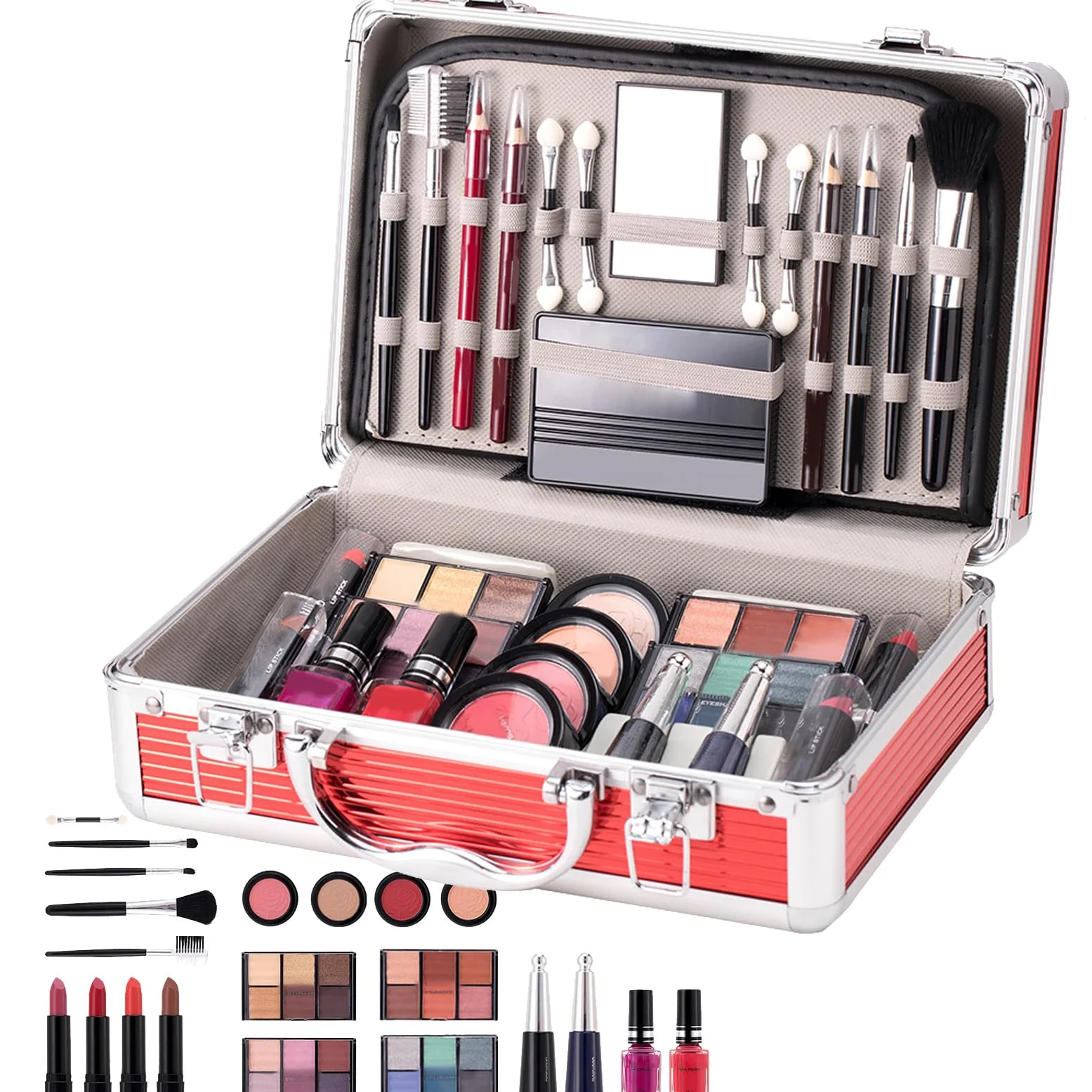 Set trucco per principianti, kit trucco per adolescenti | Kit per principianti con custodia, Custodia per cosmetici comprendente ombretto, fard, per sopracciglia, rossetto, pennello p