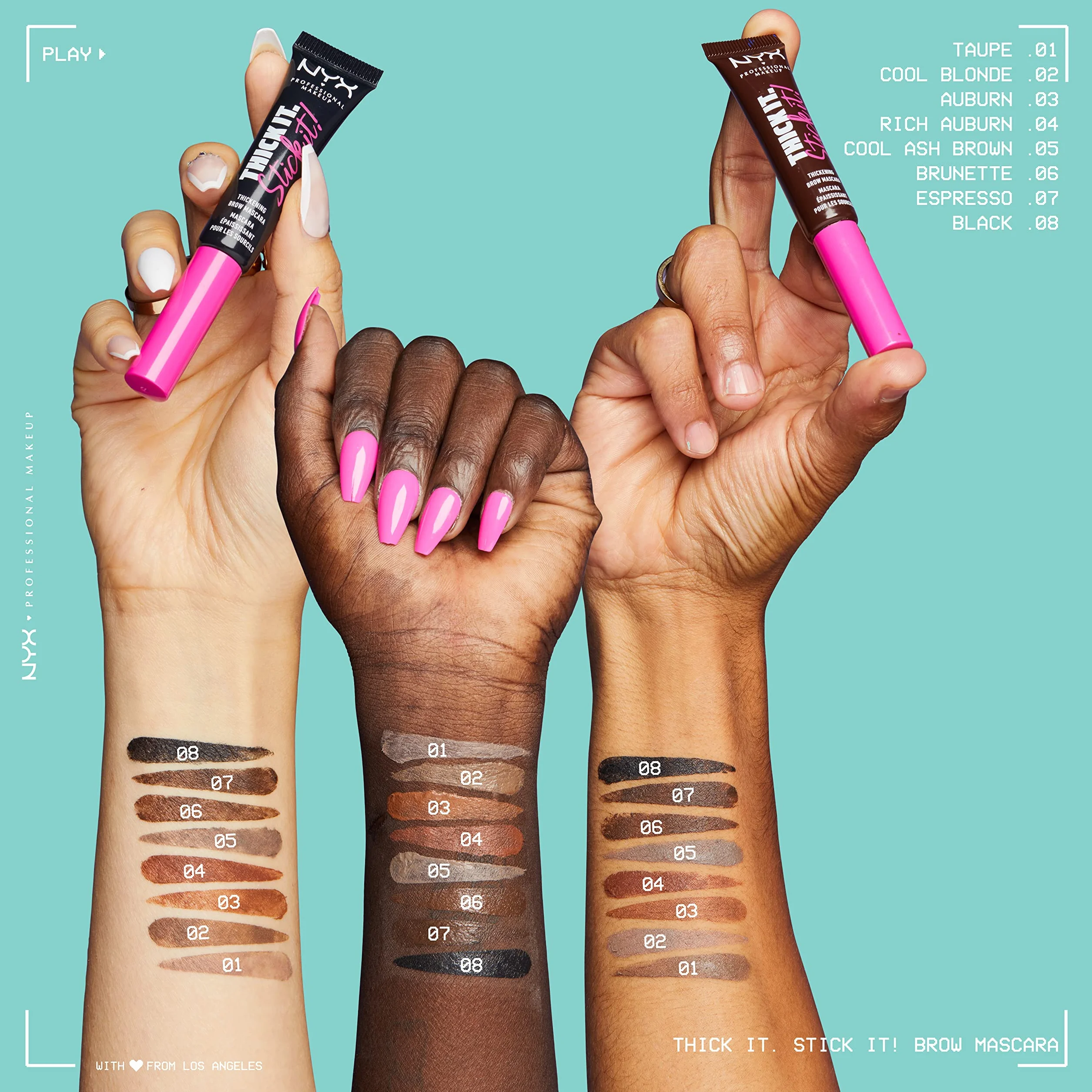 NYX Professional Makeup Thick It. Stick It! Mascara per Sopracciglia, Colora e Infoltisce per 16H di Durata, Brunette