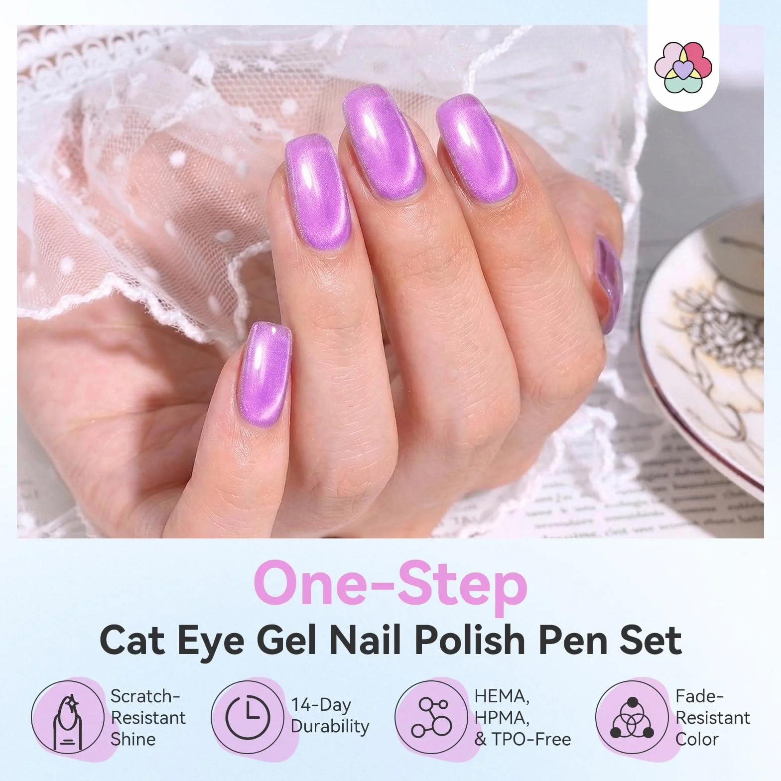 SAVILAND One Step - Set di smalti gel per unghie, 6 colori, occhi di gatto, set di smalti gel 3 in 1, con base colore e gel top coat, incluso magnete per unghie per una manicure rapida con effetto