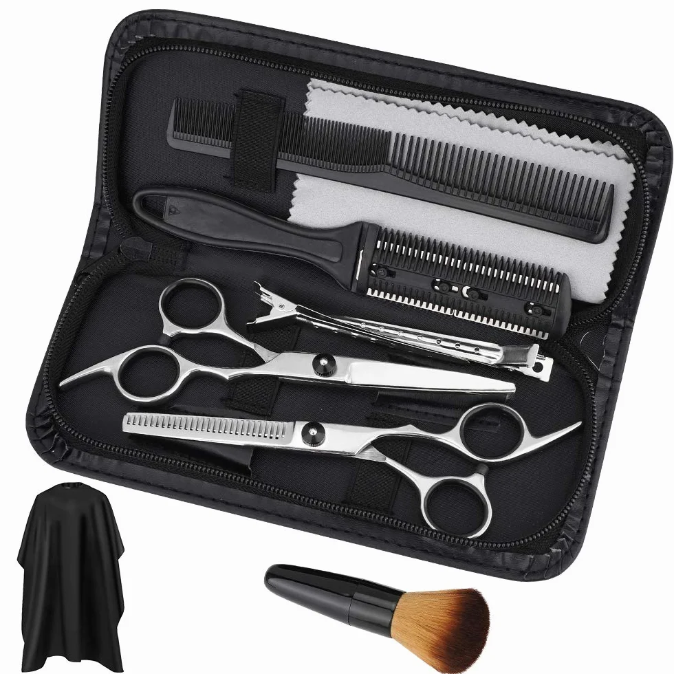 Set Forbici da Parrucchiere Professionale 10 Pezzi con Mantella e Rasoio