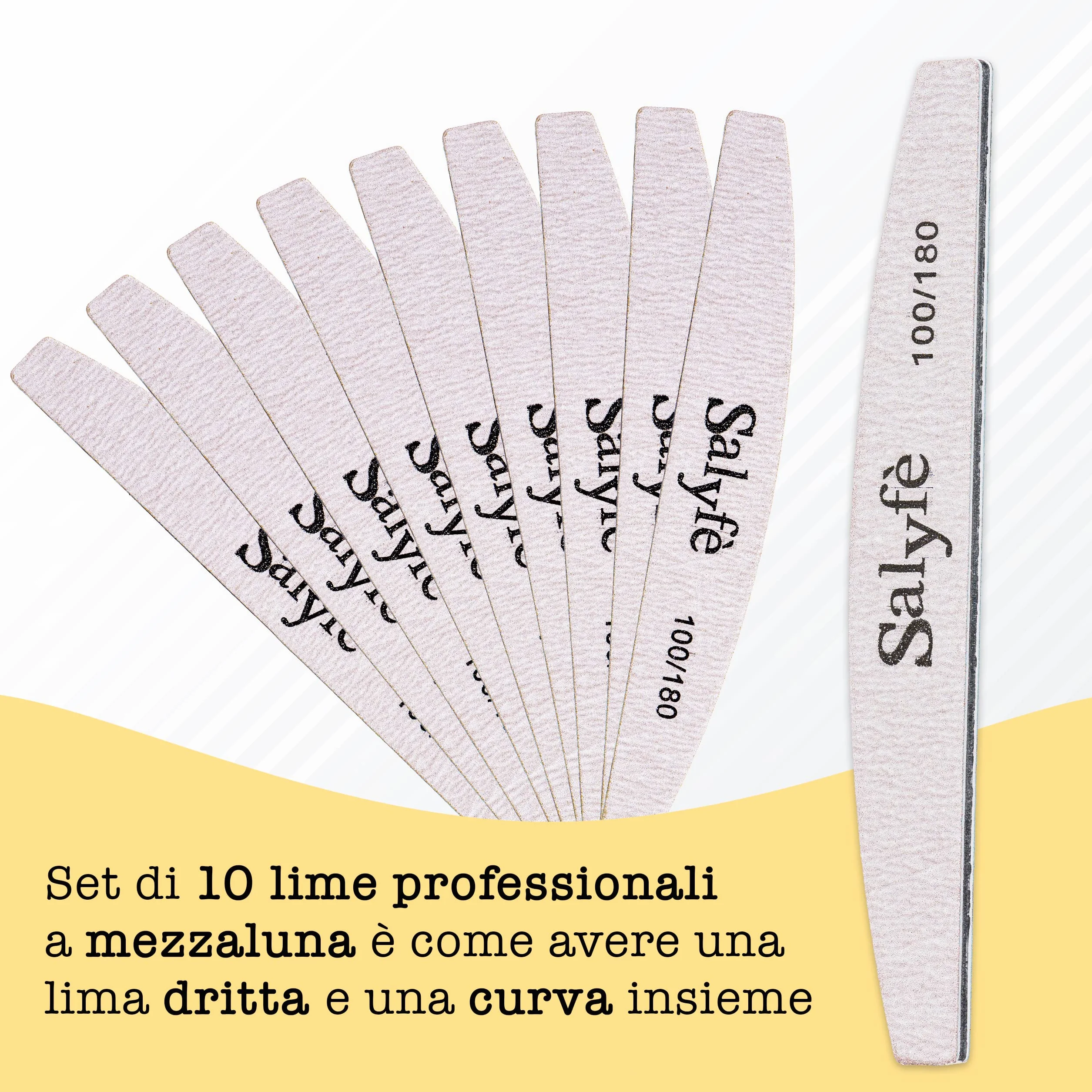 Lime Unghie Salyfè | Lima Unghie Professionale | Lavabile | Mezza Luna | Per Ricostruzione Unghie Nail Art | Grigio