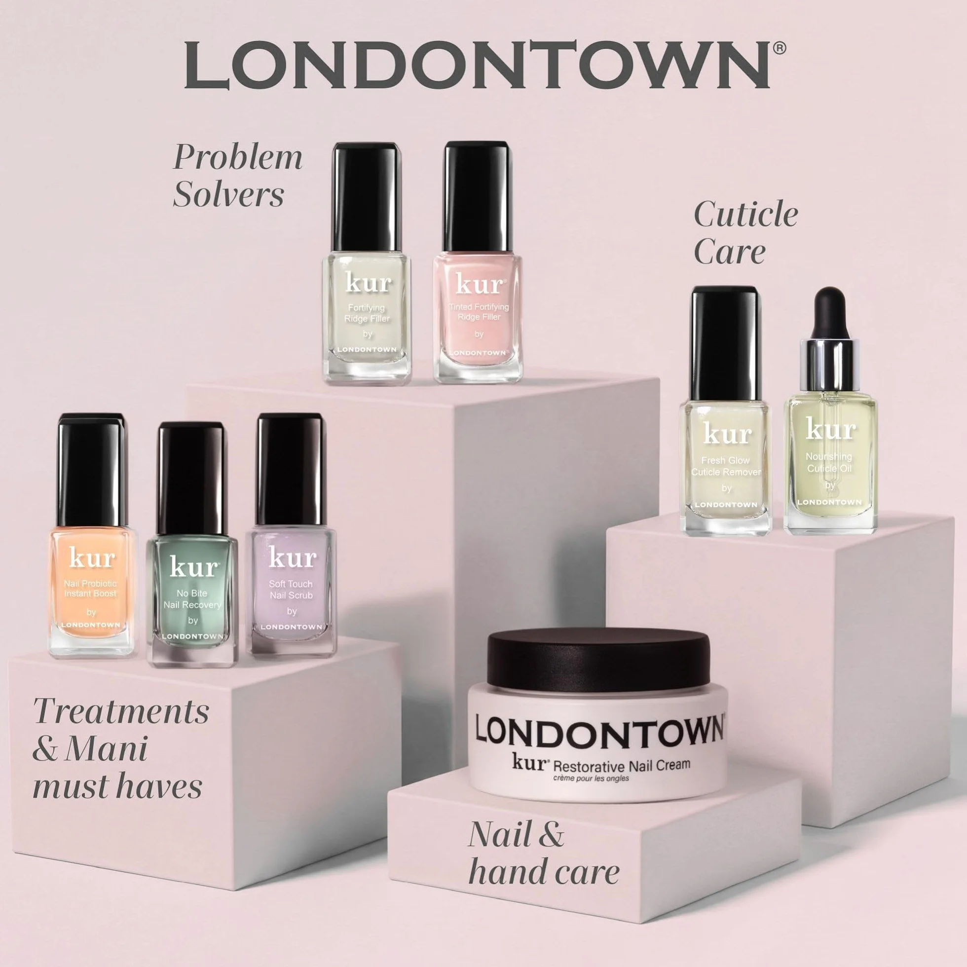 LONDONTOWN Kur Nail Ridge Filler – più liscia – rinforzante – riempitivo per unghie irregolari danneggiate – base fortificante, autolivellante, vegano, cruelty free, senza parabeni, trasparente, 11,8