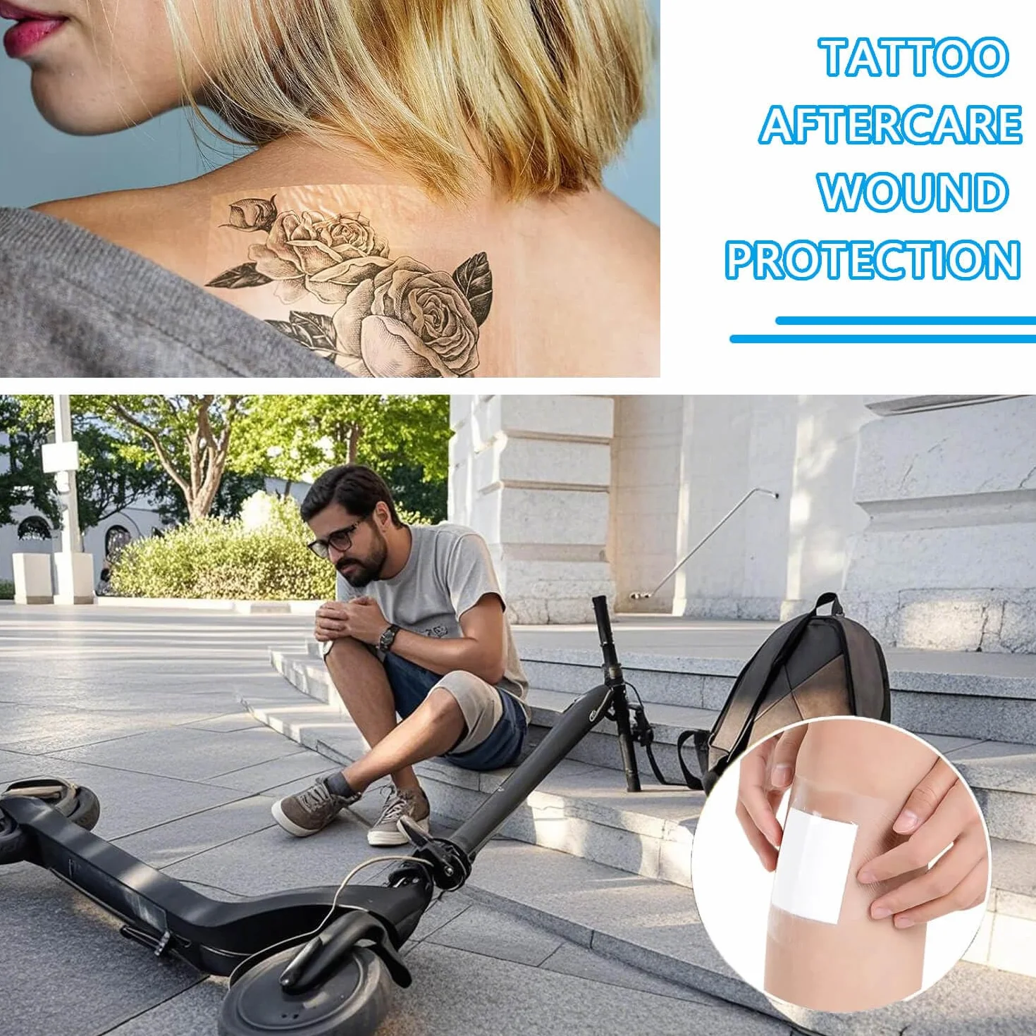 Waterproof Bandage 15cm*10m Cerotto Impermeabile(Con Forbici) Second Skin Tattoo 丨Pellicola Tatuaggi,Copri Tatuaggi Waterproo per Polsi, Spalle, Braccia, Medicazione di Ferite, Scudo Protettivo