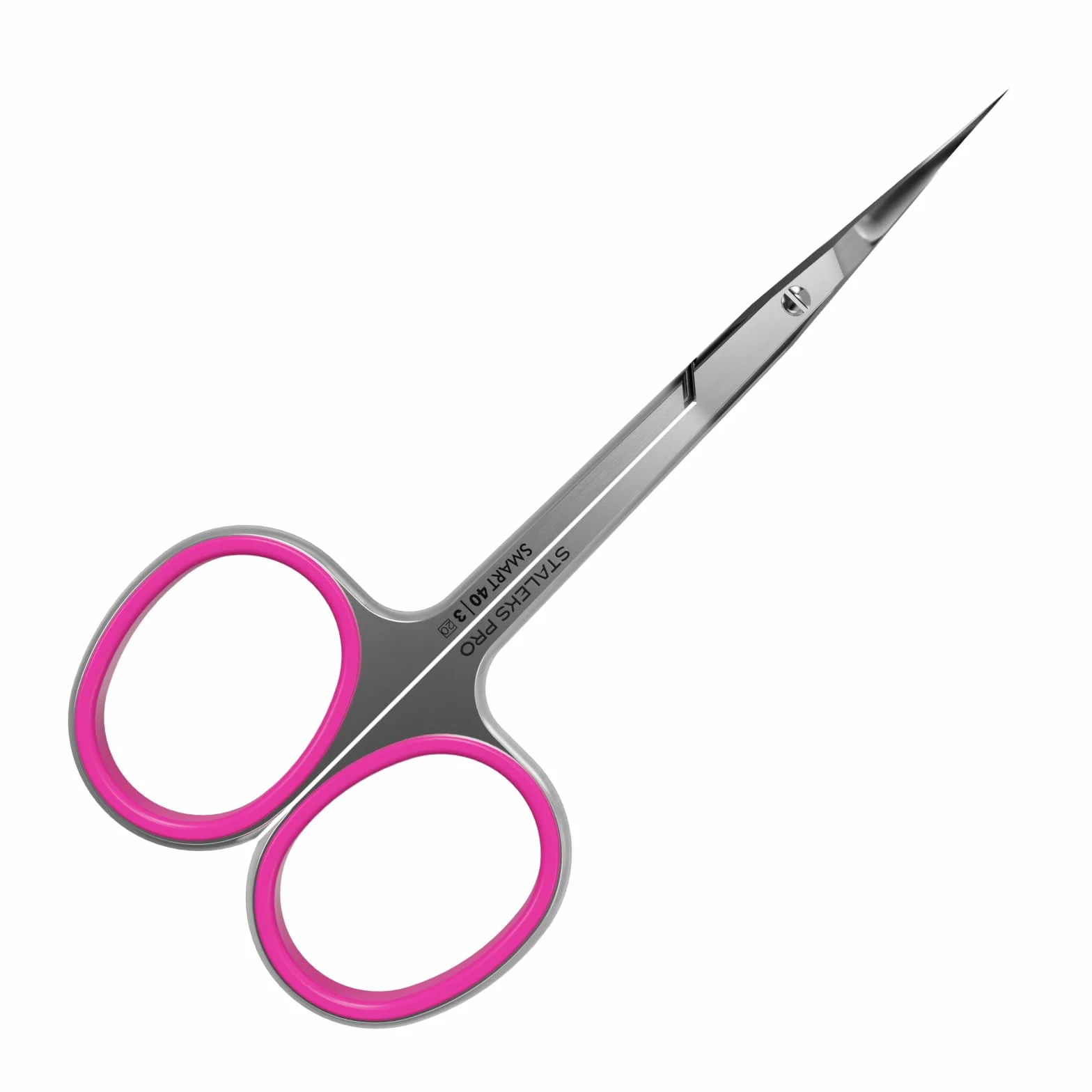 STALEKS Pro Forbici Professionali per Pelle Cuticola Lame Curvo Classico Manici in Silicone Rosa Affilatura Manuale Smart 40 Type 3