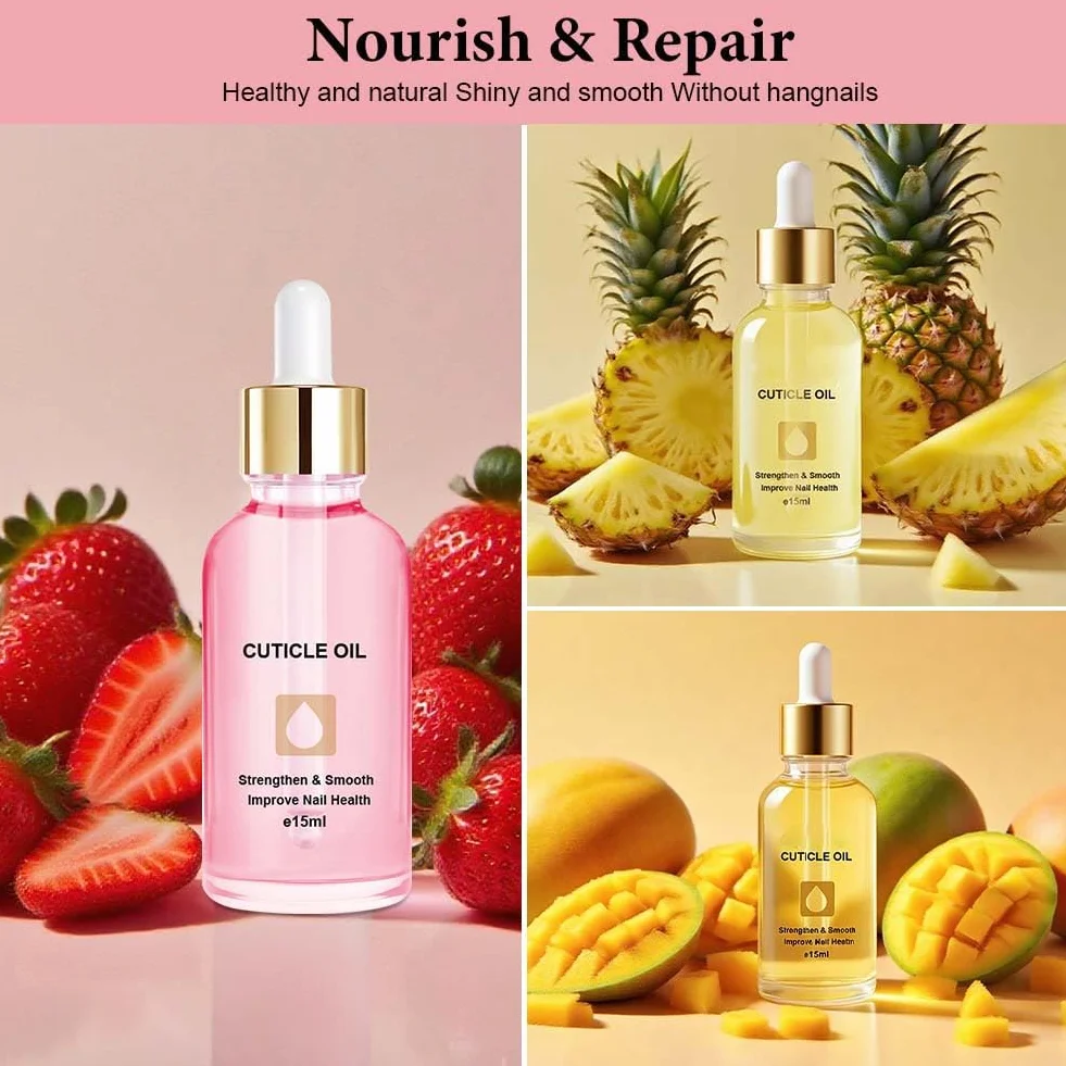 LOPHE Olio Unghie Cuticole, 3PCS Olio per la Cura di Unghie con Olio di Jojoba, Vitamina B, Cheratina, Idratante e Rigenerante, Vegan e Naturale–Aroma Fruttato, 15 ml(A)
