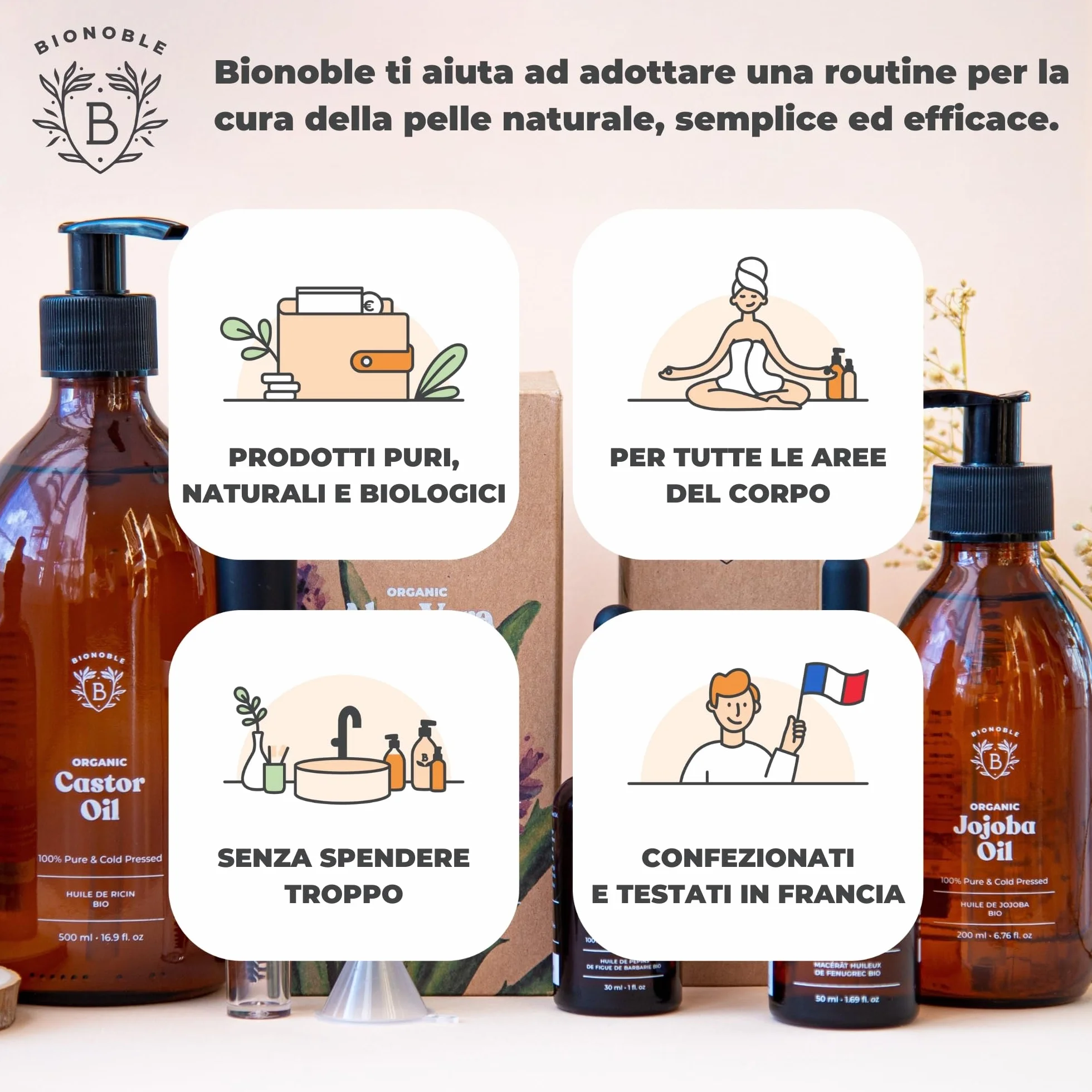 BIONOBLE Aloe Vera Gel Puro Biologico 97% con Olio Essenziale di Lavanda Idrata Lenisce 100ml Bottiglia Vetro Pompa