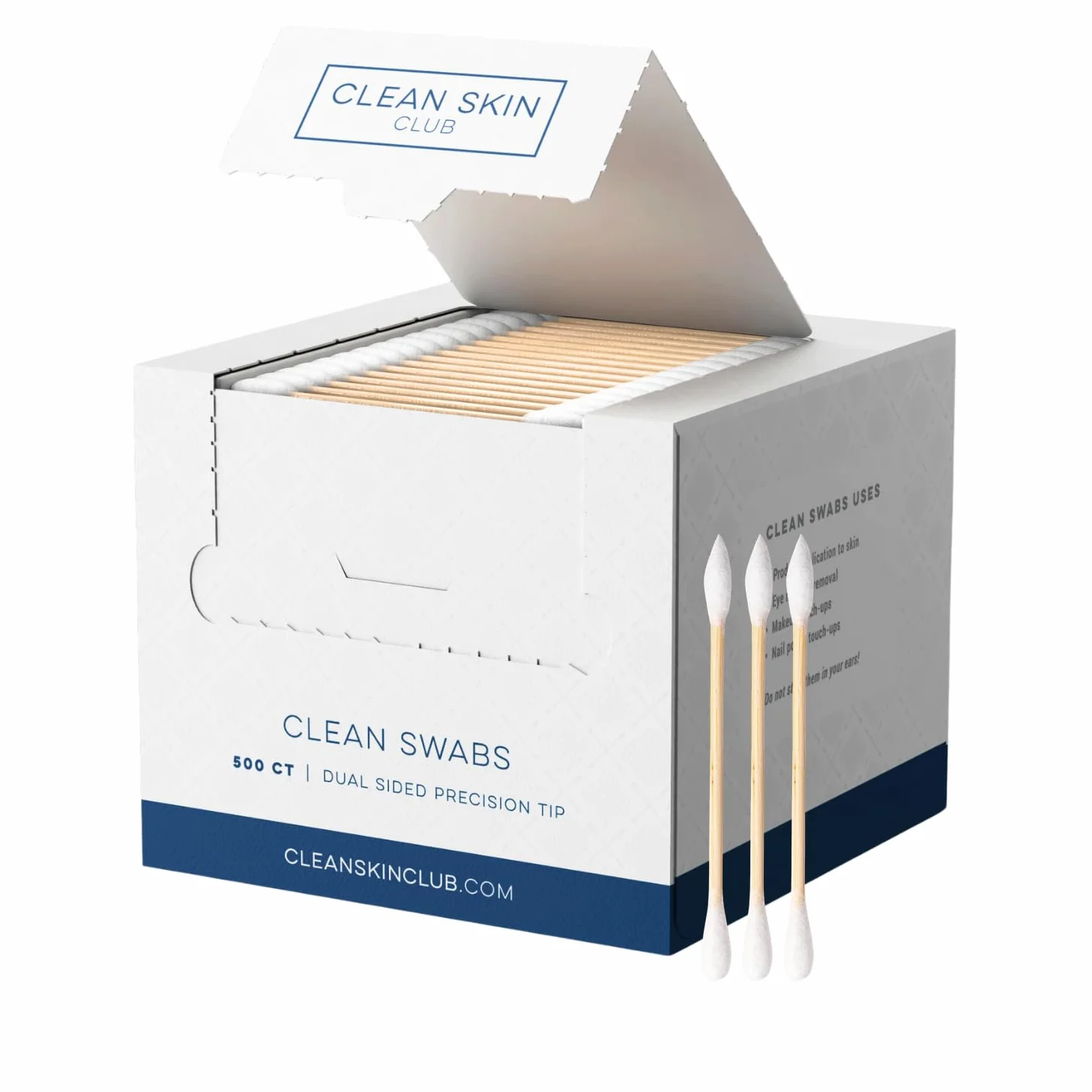 CLEAN SKIN CLUB Tamponi puliti | 500CT | Una punta a punta | Biodegradabile + cotone biologico e bambù | Ritocchi trucco e smalto | Senza cloro e ipoallergenico