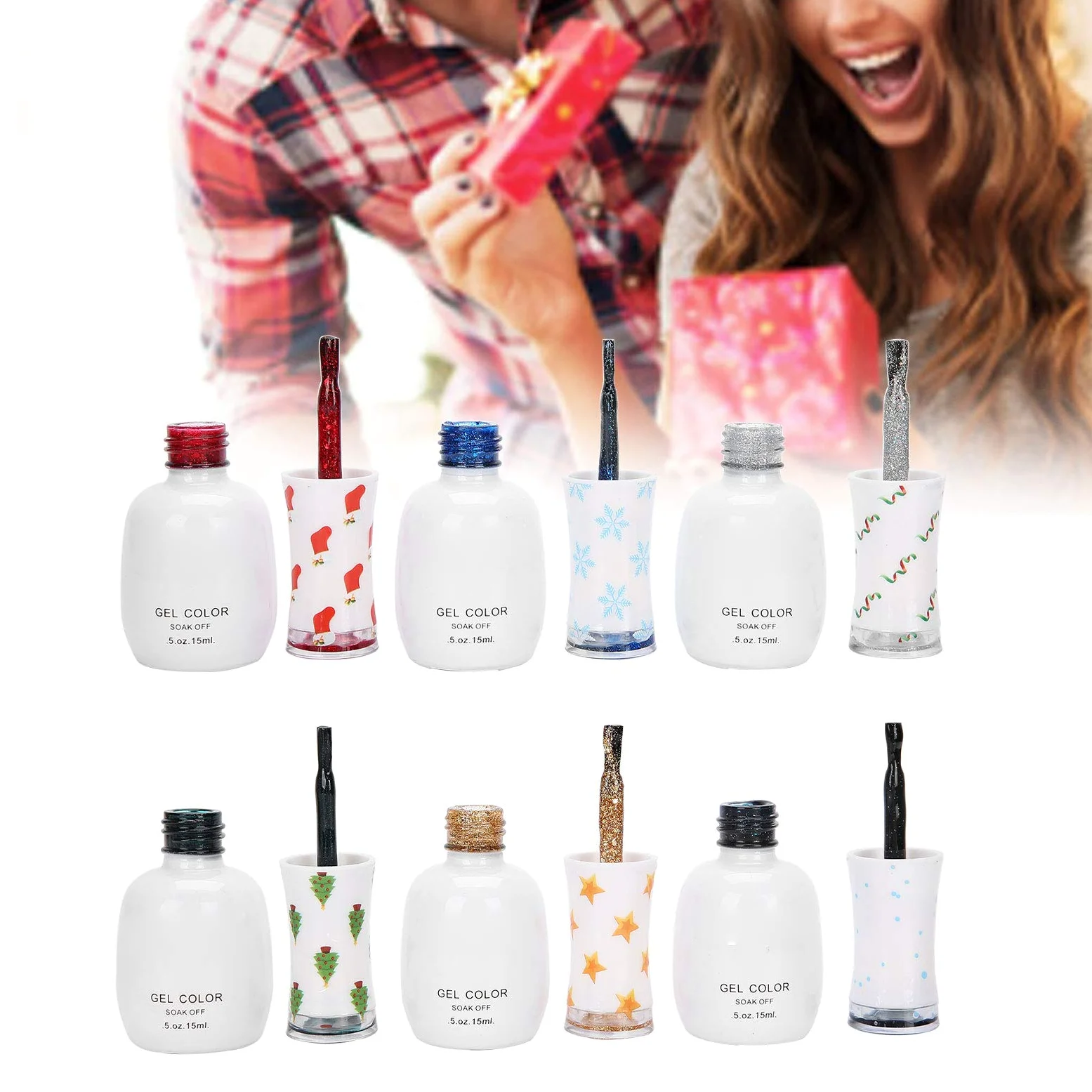Set di Smalti Gel UV per Unghie, Kit per Manicure Soak Off con | Ingredienti Non Tossici, Sicuro per le Unghie Naturali, Finitura Glitterata Olografica, Flacone 15 Ml, Confezione Regalo,