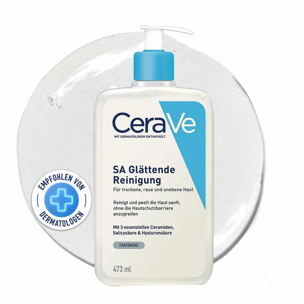 Gel Detergente Levigante CeraVe SA 473 ml per Pelli Secche e Ruvide - Esfolia, Idrata e Ripara con Niacinamide e Acido Salicilico