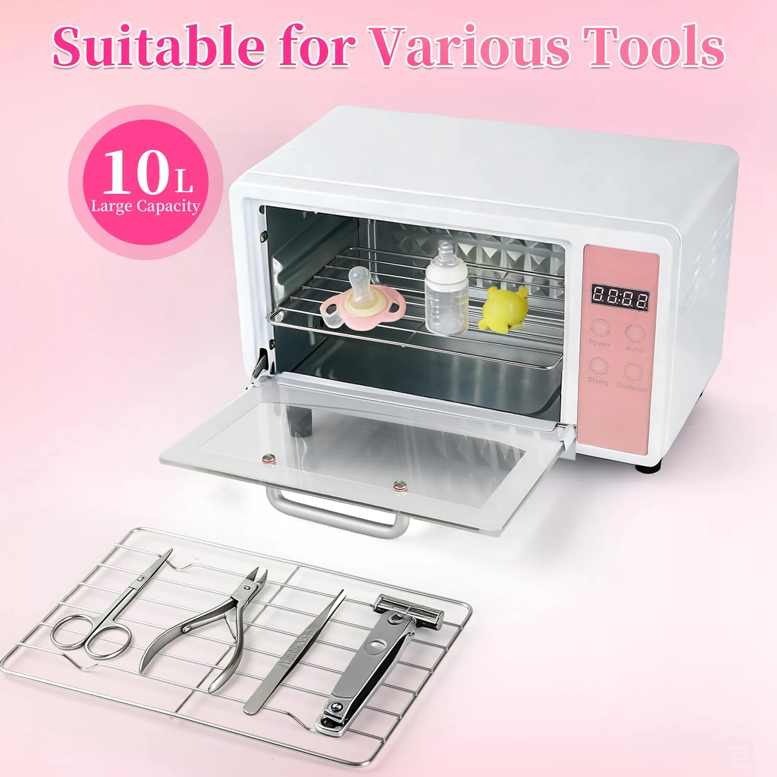 Sterilizzatore per unghie, 10 l, grande sterilizzatore a doppio strato per strumenti per unghie, multifunzione, per manicure, con impostazione timer, per uso domestico, barbieri, saloni di