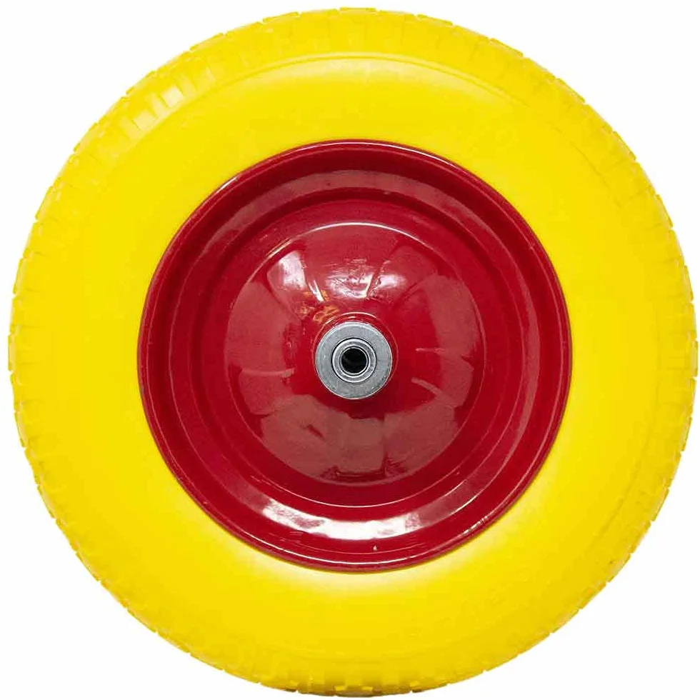 Bakaji Ruota Piena in Poliuretano Giallo Antiforatura per Carriola 35x9cm 3.50-8 Cerchio Acciaio Asse 210mm