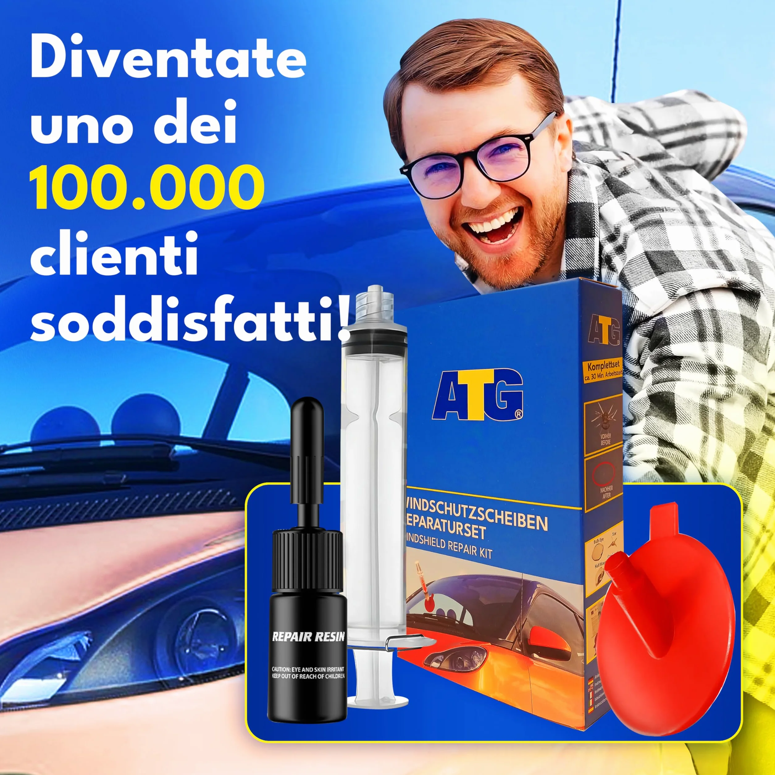 ATG® Kit riparazione parabrezza auto – Resina riparazione vetro per crepe e scheggiature