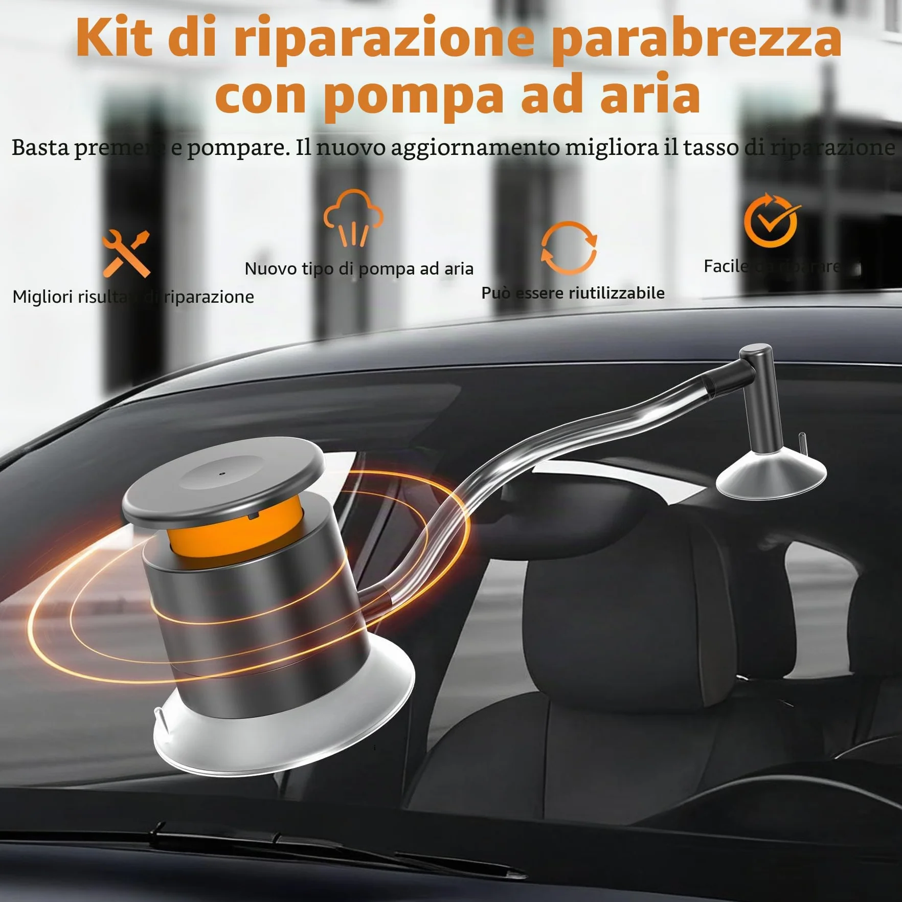 Kit Riparazione Parabrezza Universale con Pompa a Vuoto per Chip e Crepe