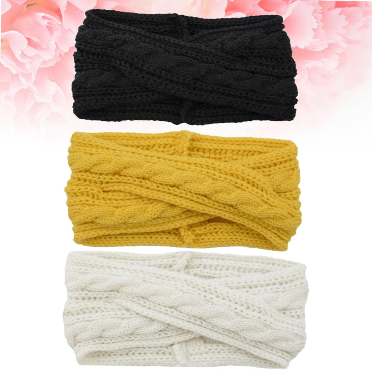 FRCOLOR 6pezzi Fasce Per Lana Tricotata Di Cerchietti Incrociati Nero Bianco e Giallo Per Donne Accessori Versatili Per Acconciature e Benessere Per Trucco e Spa
