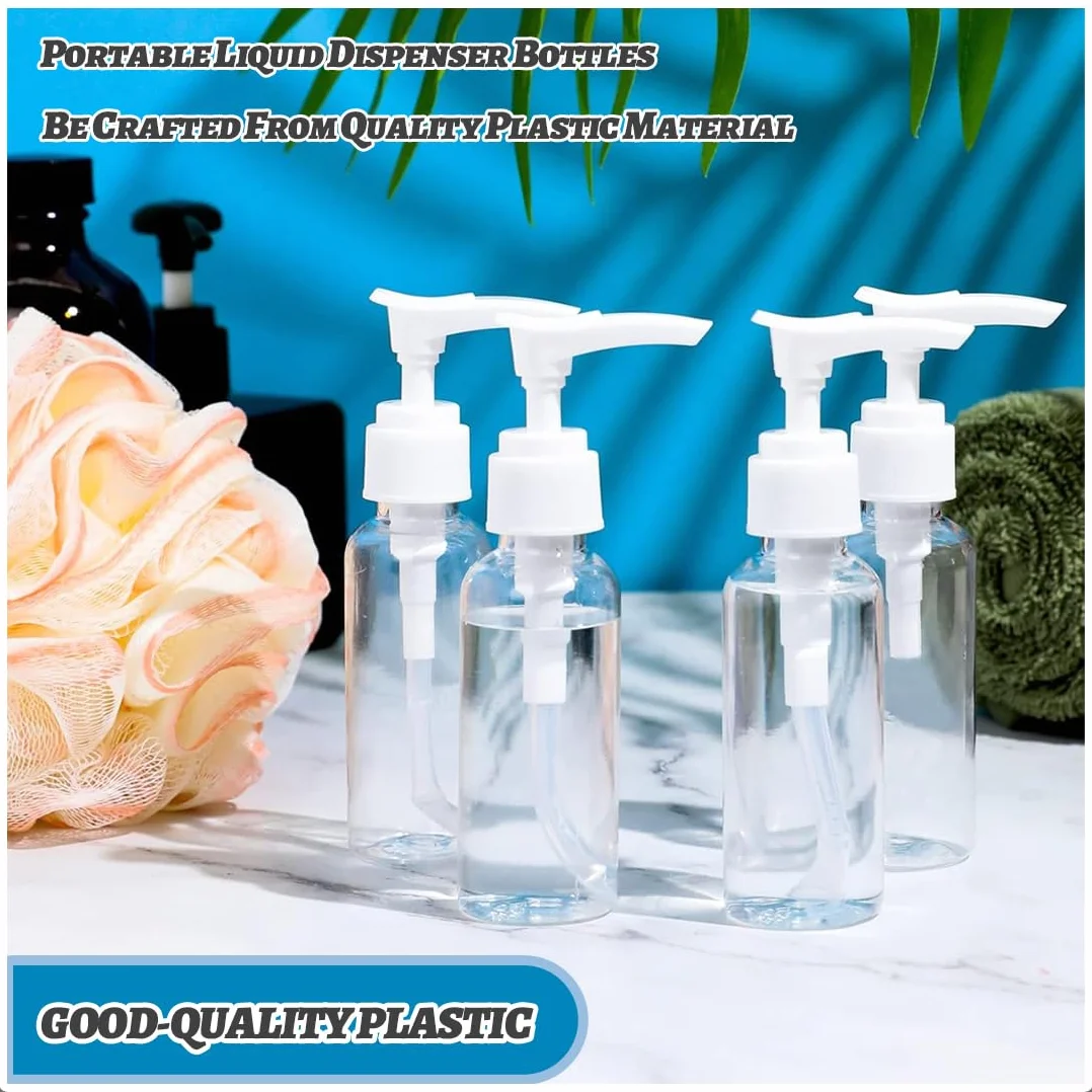 4 Pezzi Flaconi da Viaggio, 60 ml Bottiglie da Viaggio Trasparenti, Pompa da Viaggio in Plastica Dispenser, Boccette Contenitori Ricaricabile, per Lozione Emulsione Olio Pulizia Shampoo Gel Doccia