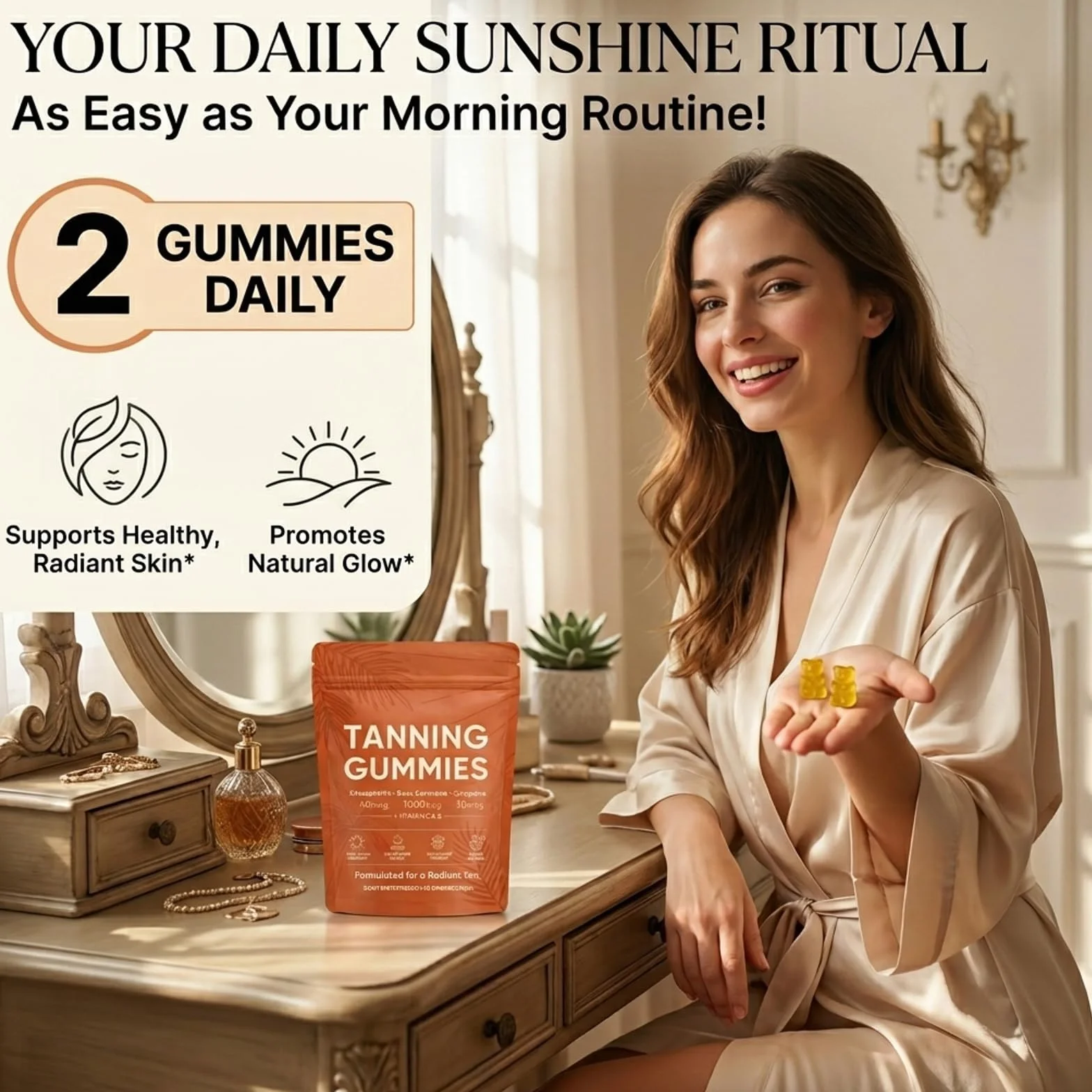 Gummies abbronzanti da donna,2026 abbronzatura rapida senza sole,integratore abbronzatura,luminosità e idratazione della pelle per un bagliore