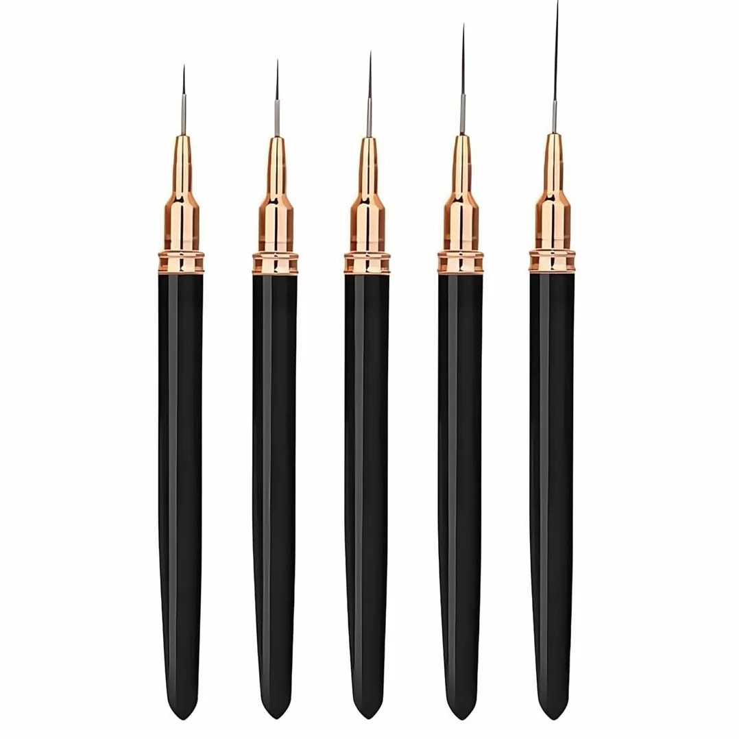 5 Pezzi Pennelli Per Unghie,Pennello Sottile Nail Art Pennelli Set,Pennelli Per Nail Art,Per Disegnare Linee Fini Attrezzo(Nero,7/9/11/15/25 Mm)