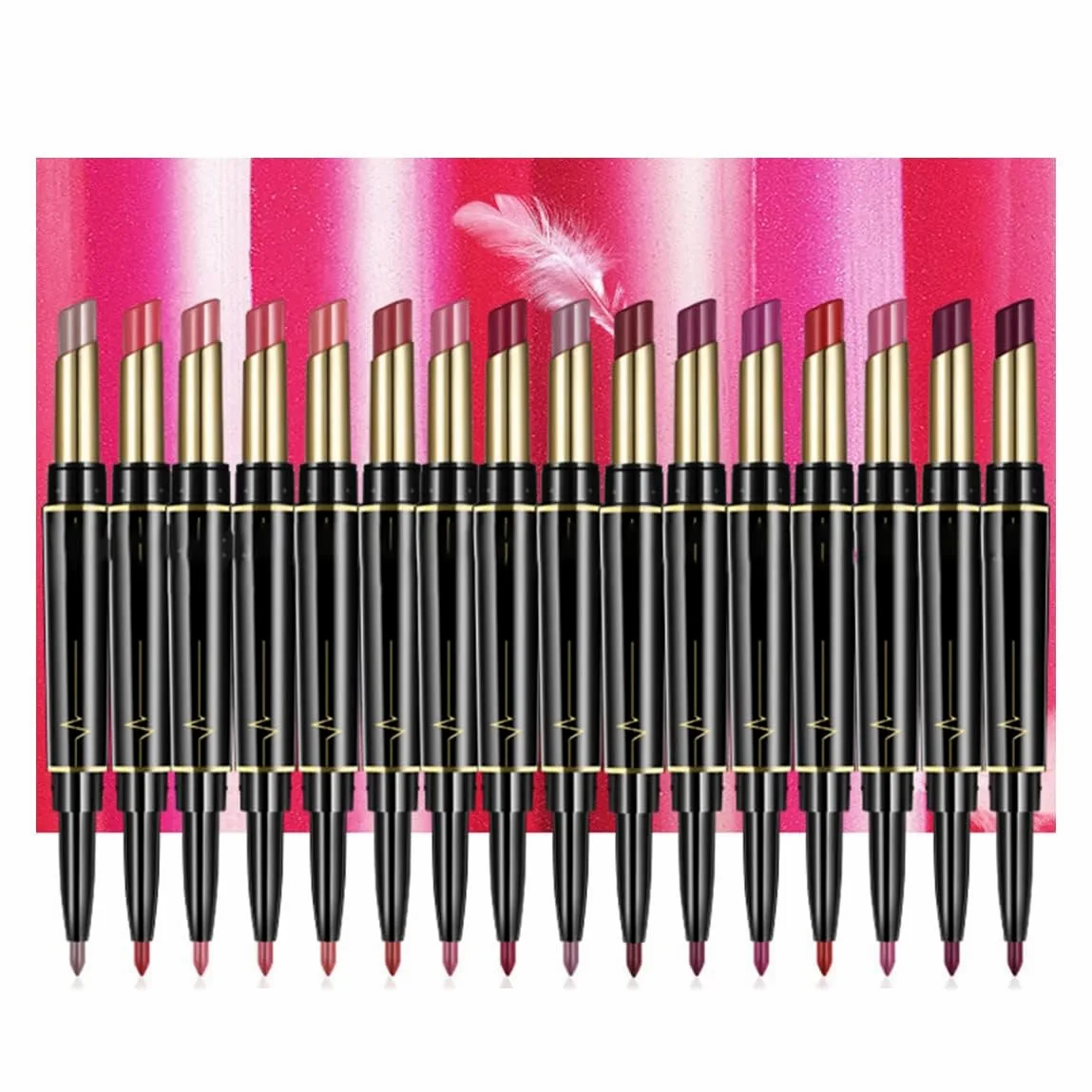 16 colori rossetto a lunga tenuta matita labbra combo, matita labbra e rossetto,set matita labbra e rossetto Dual Heads, rossetto a lunga tenuta matita labbra opaca impermeabile (16pcs / 1set)