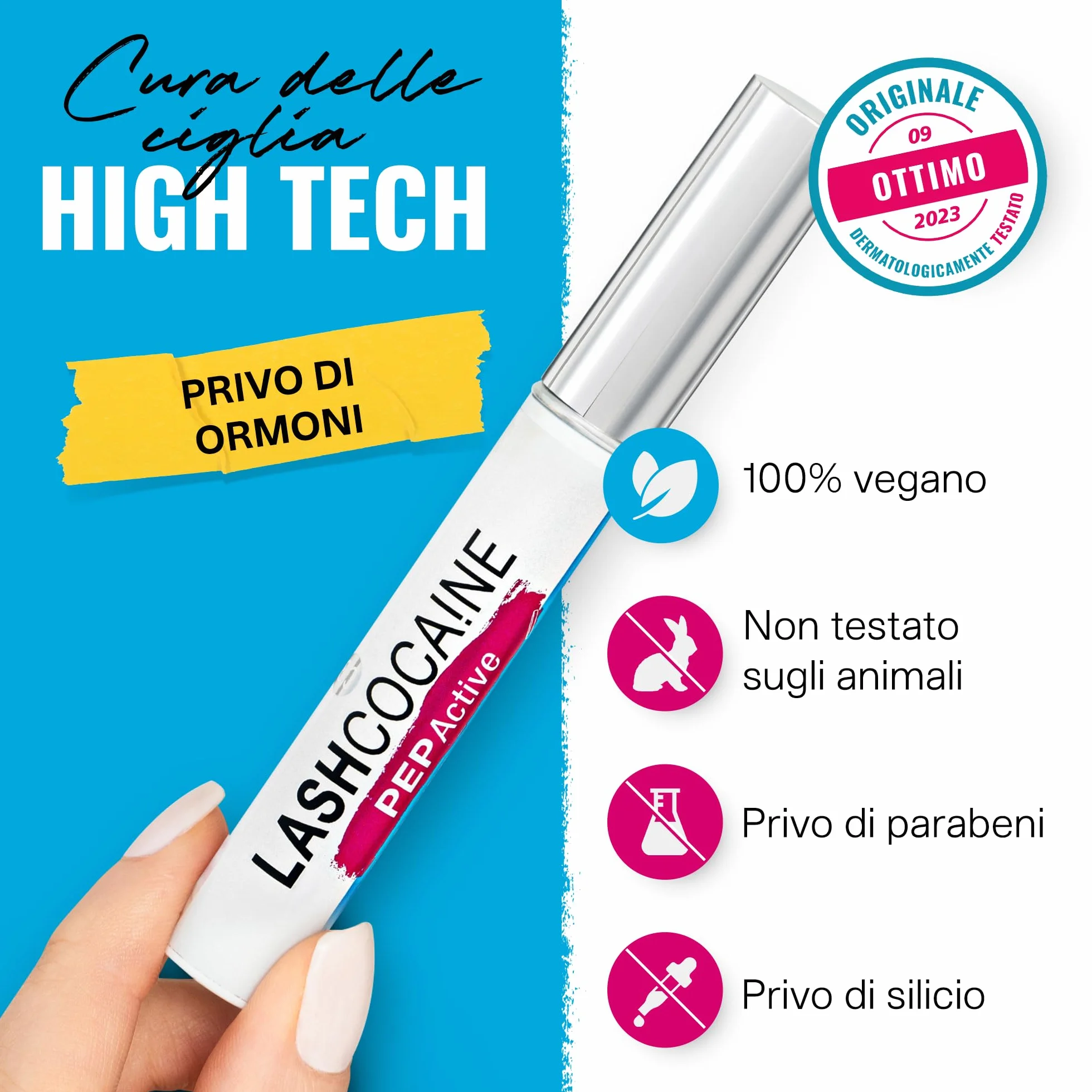 LASHCOCAINE PEP ACTIVE - Siero per ciglia 3,5ml - Booster senza ormoni - Vegan Made in Germany