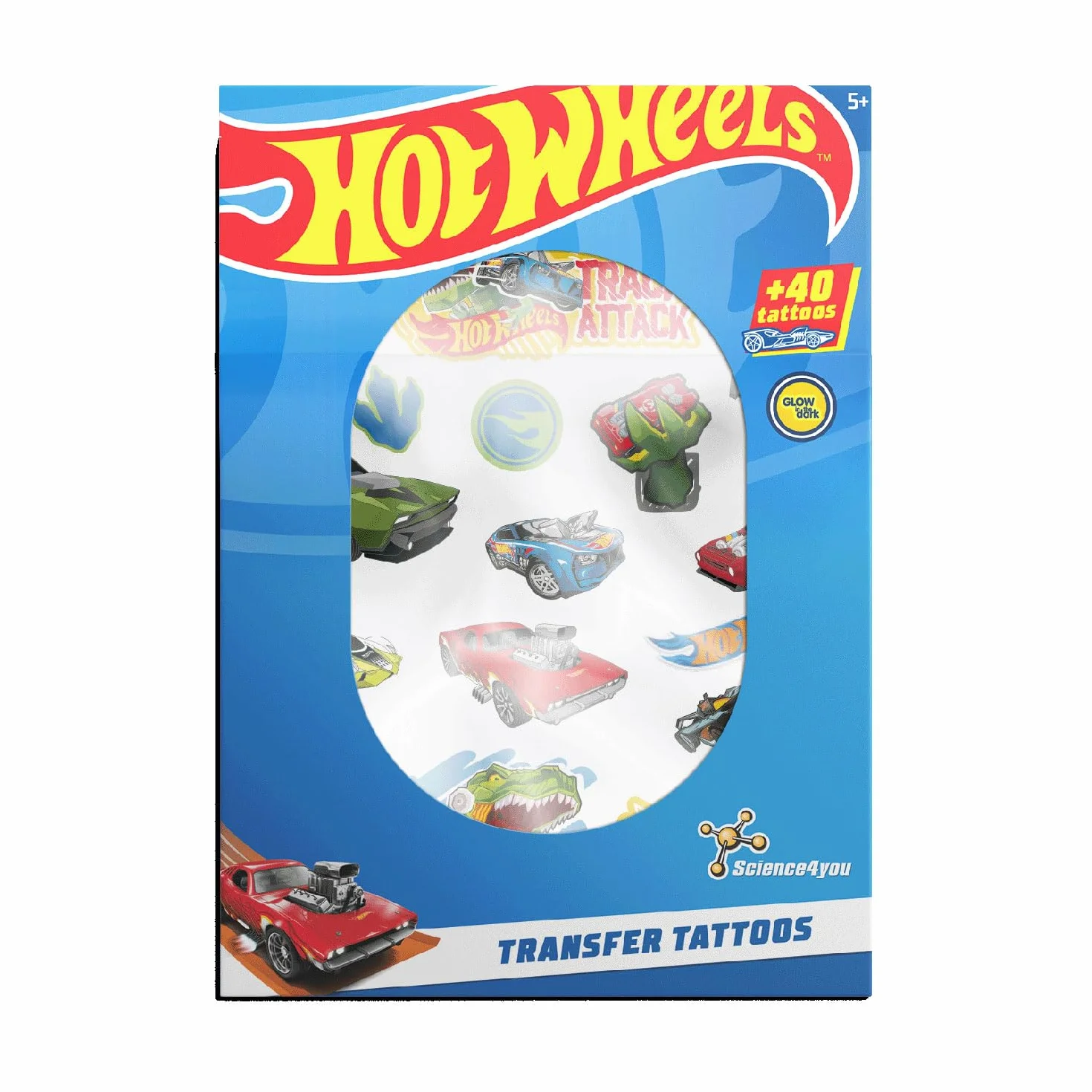 Science4you Tatuaggi Temporanei - 40 Auto Hot Wheels, Kit di Tatuaggi Trasferibili per Bambini, il Regalo per Bambini e Bambine di età Compresa tra 5, 6, 7, 8 e 9 anni