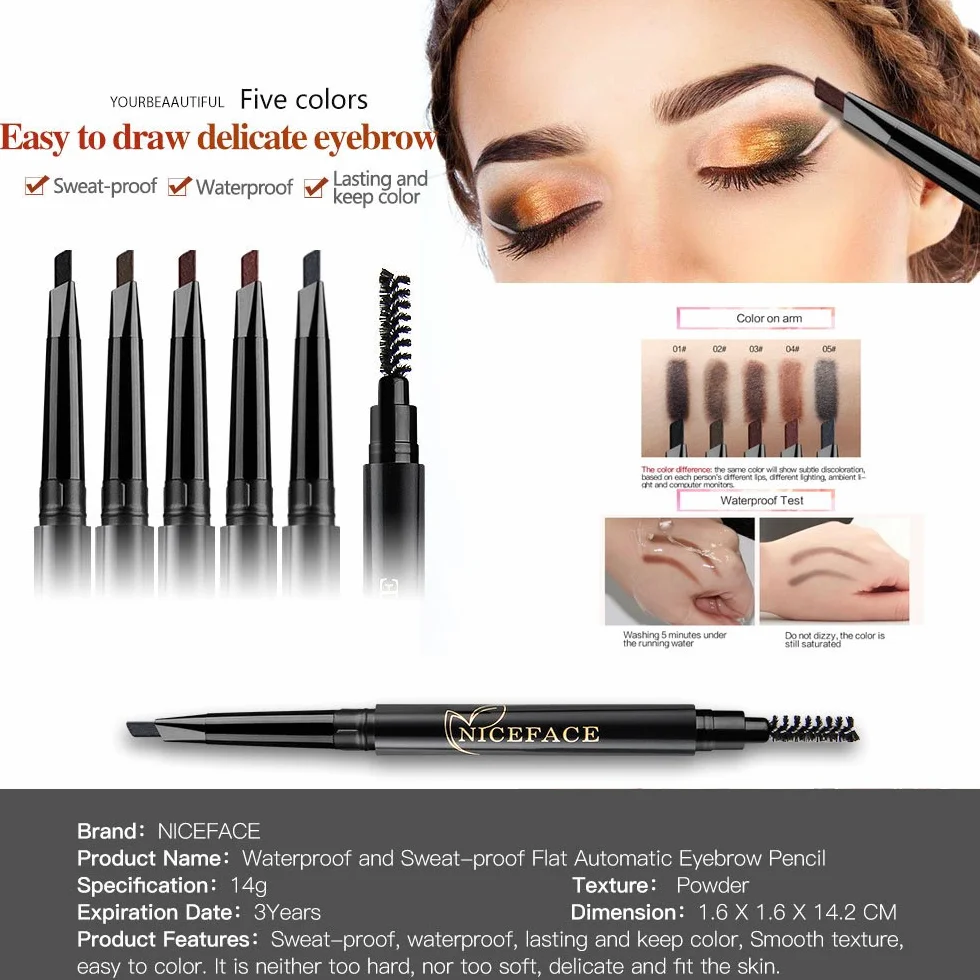 NICEFACE Sopracciglio Matita sopracciglia marrone scuro di precisione con doppia estremità (marrone scuro/Dark Brown # 2)