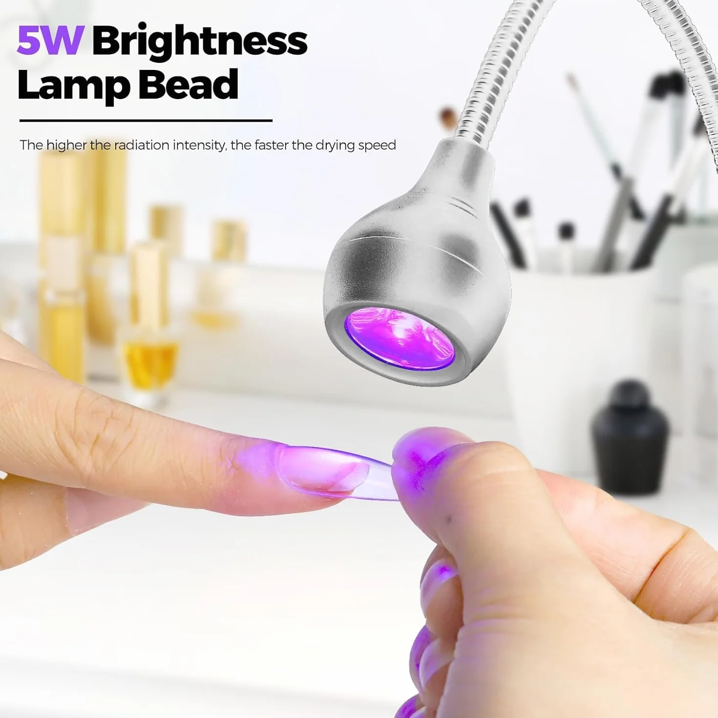 Lampada UV Led Unghie, 5W Mini Essiccatore per Unghie UV per unghie in gel lampada per colla ultravioletta professionale americana con testa rotante a 360 gradi per manicure a dita asciutte