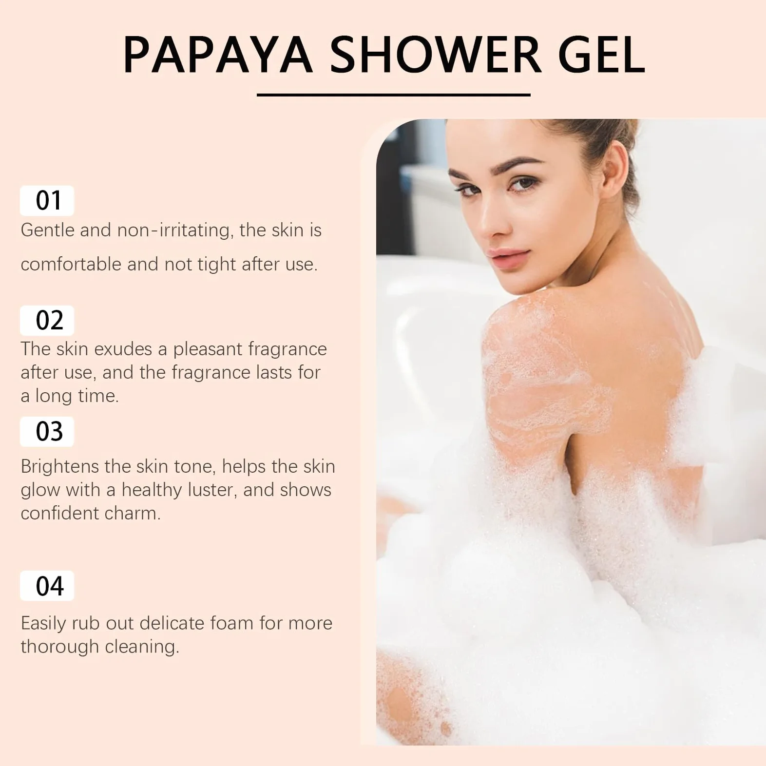 Gel doccia naturale Papaya con estratti vegetali per l'idratazione, detergente per il corpo leggero idratante, pulizia delicata e profumo rinfrescante, crea schiuma setosa (3 pezzi)