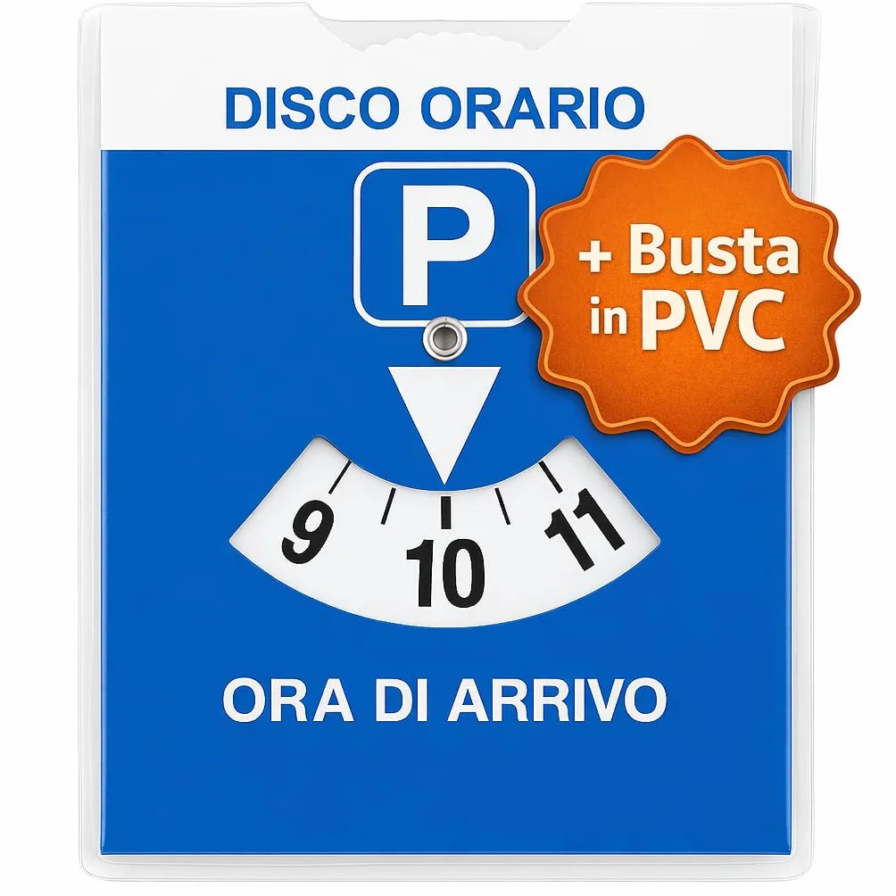 Disco Orario Auto Europeo con Busta Protettiva PVC 15x12 cm - Parchimetro Italiano per Auto e Moto - Accessori Auto Interno