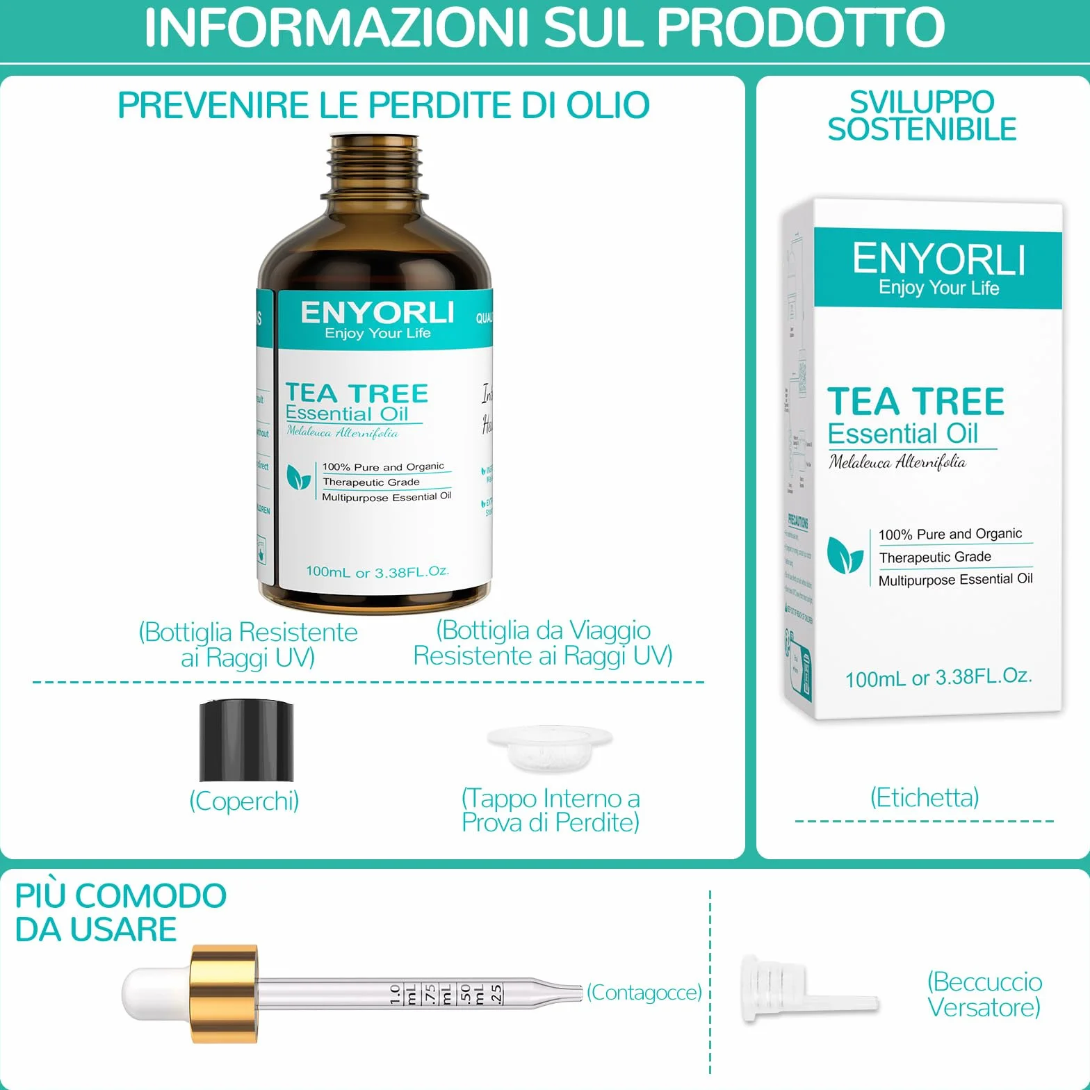 Tea Tree Olio Essenziale 100mL Naturale per Pelle Viso Capelli Unghie Aromaterapia