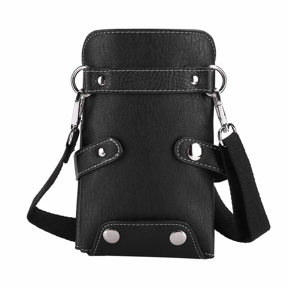 Borsa per Forbici Staccabile Marsupio da Parrucchiere Kit per Parrucchieri in Pelle PU Borsa da Barbiere Rivetto Adatto per Forbici da Parrucchiere, Clip, Pettini per Capelli (Nero)