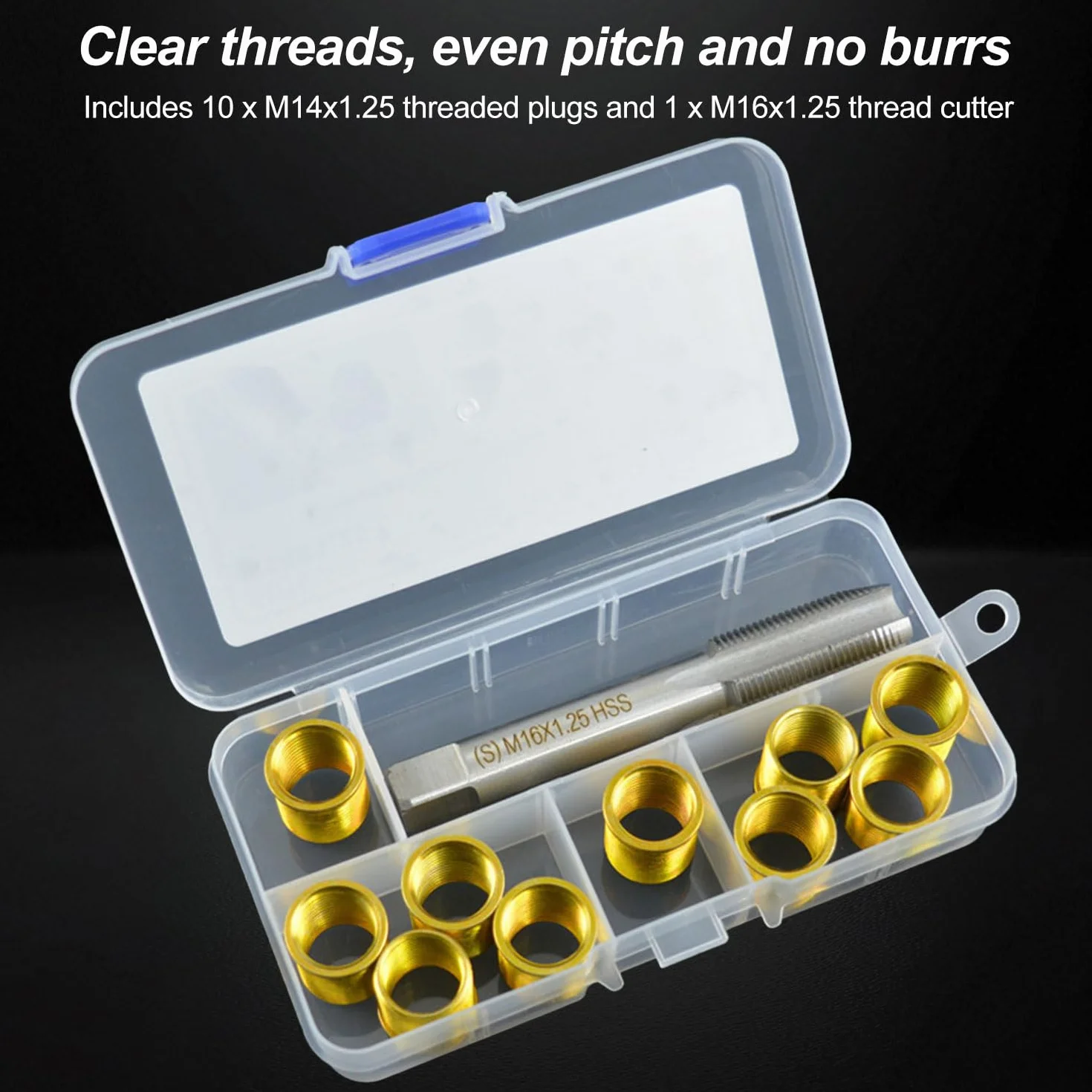 Attrezzo per Riparazione Foro Filettato Candela M14 × 1.25 mm, Metallo, per Motori a Benzina e Diesel, 10 Pezzi