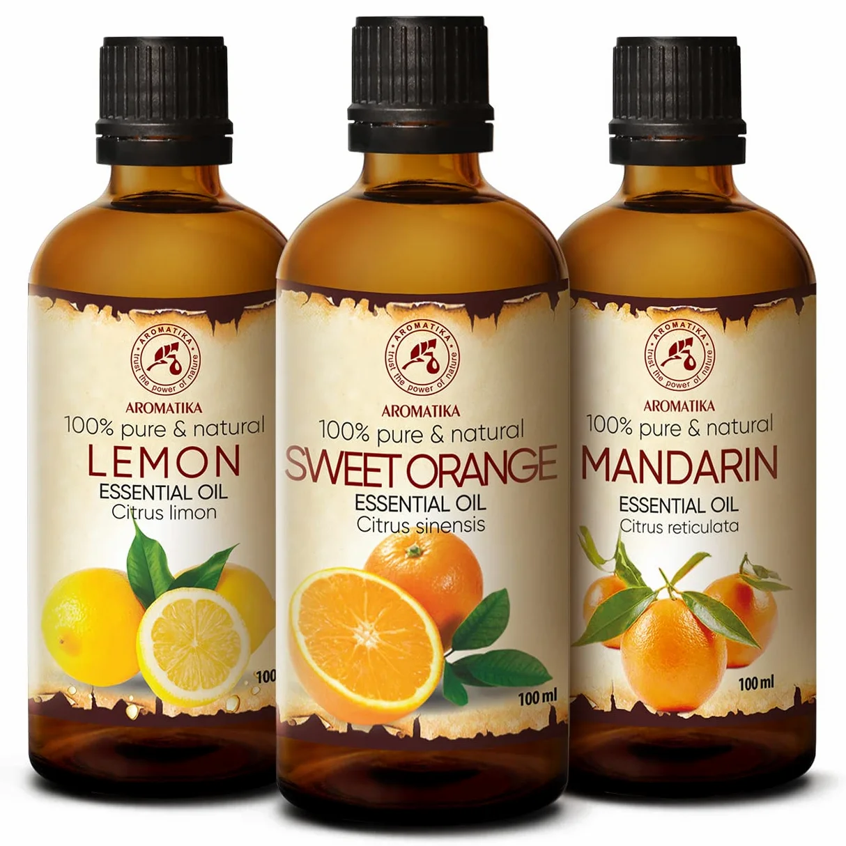 Olio Essenziale Set 3x100ml - Oli Aromaterapici - Limone - Arancia - Mandarino - Kit Set 3 Oli Essenziali per Diffusori - Bruciaolio - Umidificatore - Aromaterapia Olio Essenziale