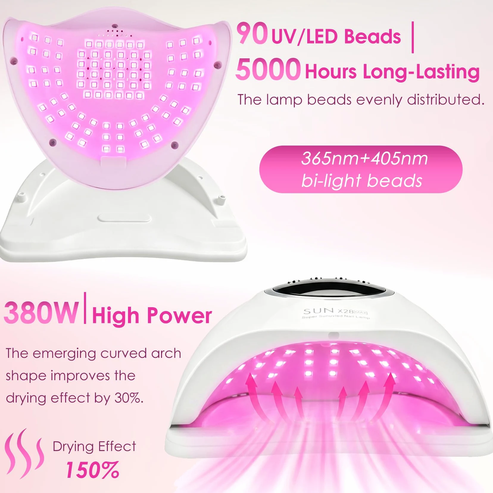 380W Lampada UV LED Unghie, 90 LED Integrati, 4 Timer, Display Digitale