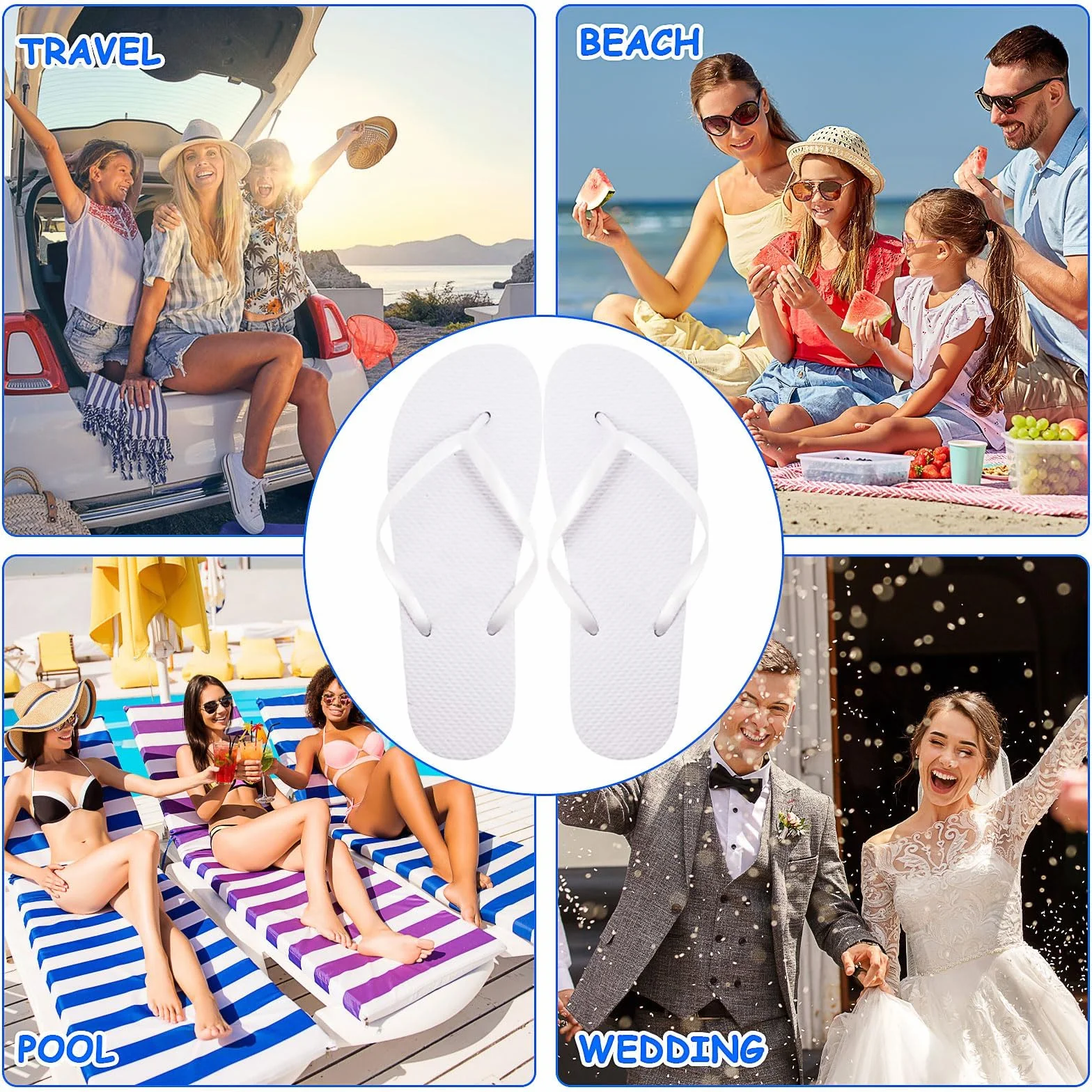 Infradito Bianco Matrimonio 24 Paia Ospiti Hotel Spa Feste con Scheda Taglie Sacchetto Treno